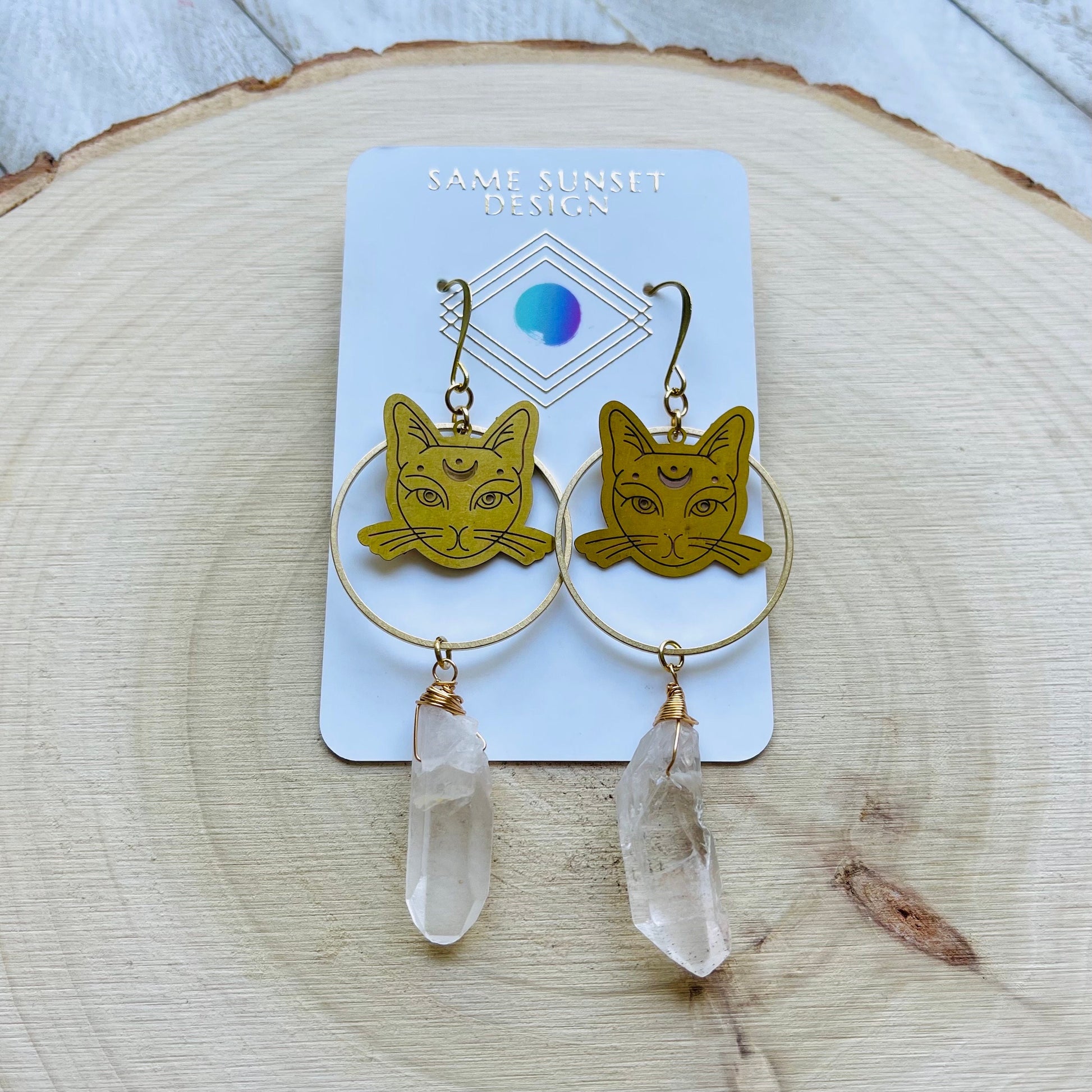 Cat Earrings, Quartz Hoop Earrings, Witchy Earrings, Witchy Gifts for Women, Best Gifts for Aunt, Unique Birthday Gift for Sister in Law