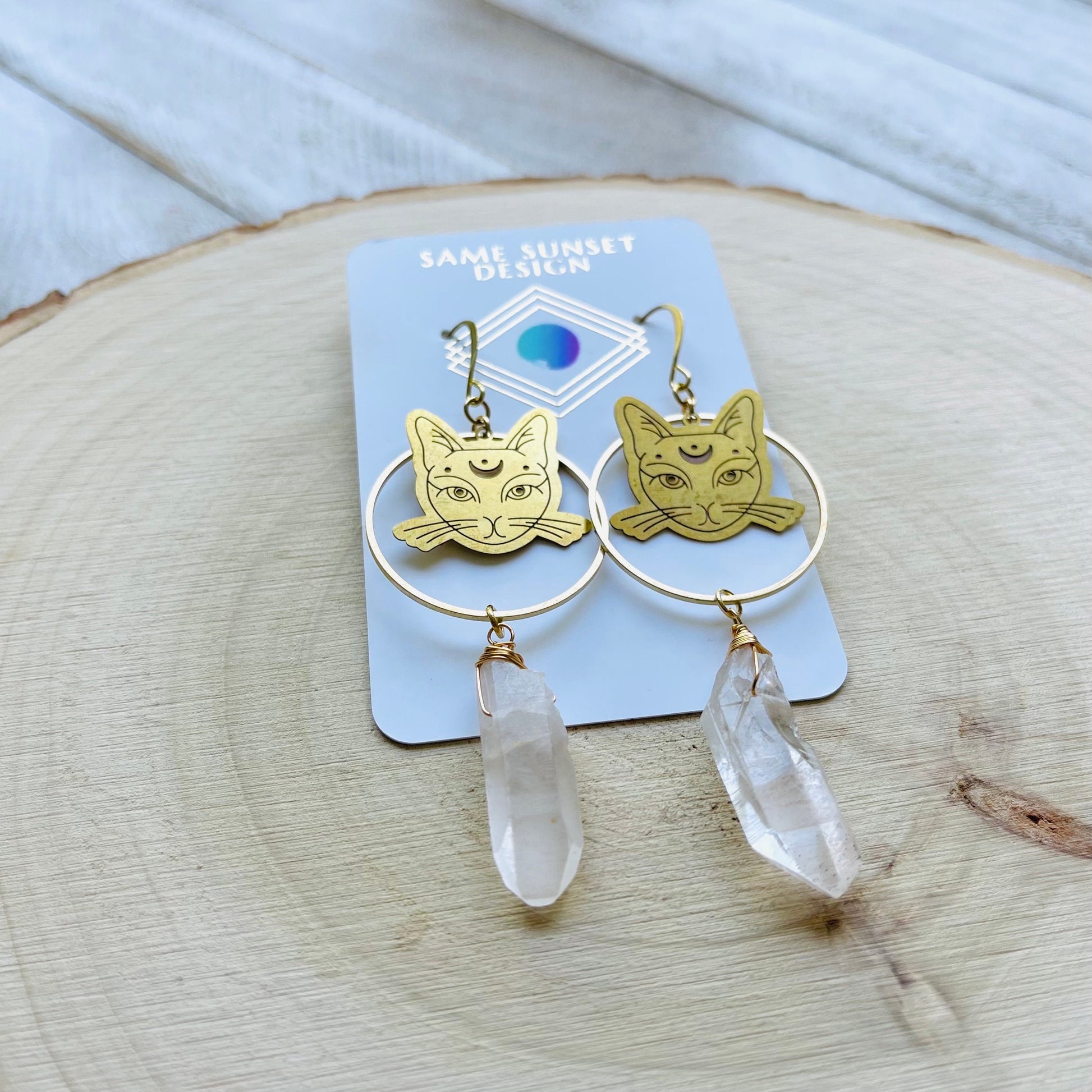 Cat Earrings, Quartz Hoop Earrings, Witchy Earrings, Witchy Gifts for Women, Best Gifts for Aunt, Unique Birthday Gift for Sister in Law
