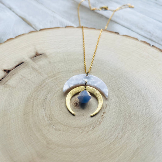 Agate Necklace, Crescent Moon Necklace, Boho Necklace, Boho Jewelry Gift for Girlfriend, Celestial Jewelry Gold, Witchy Gifts, Western