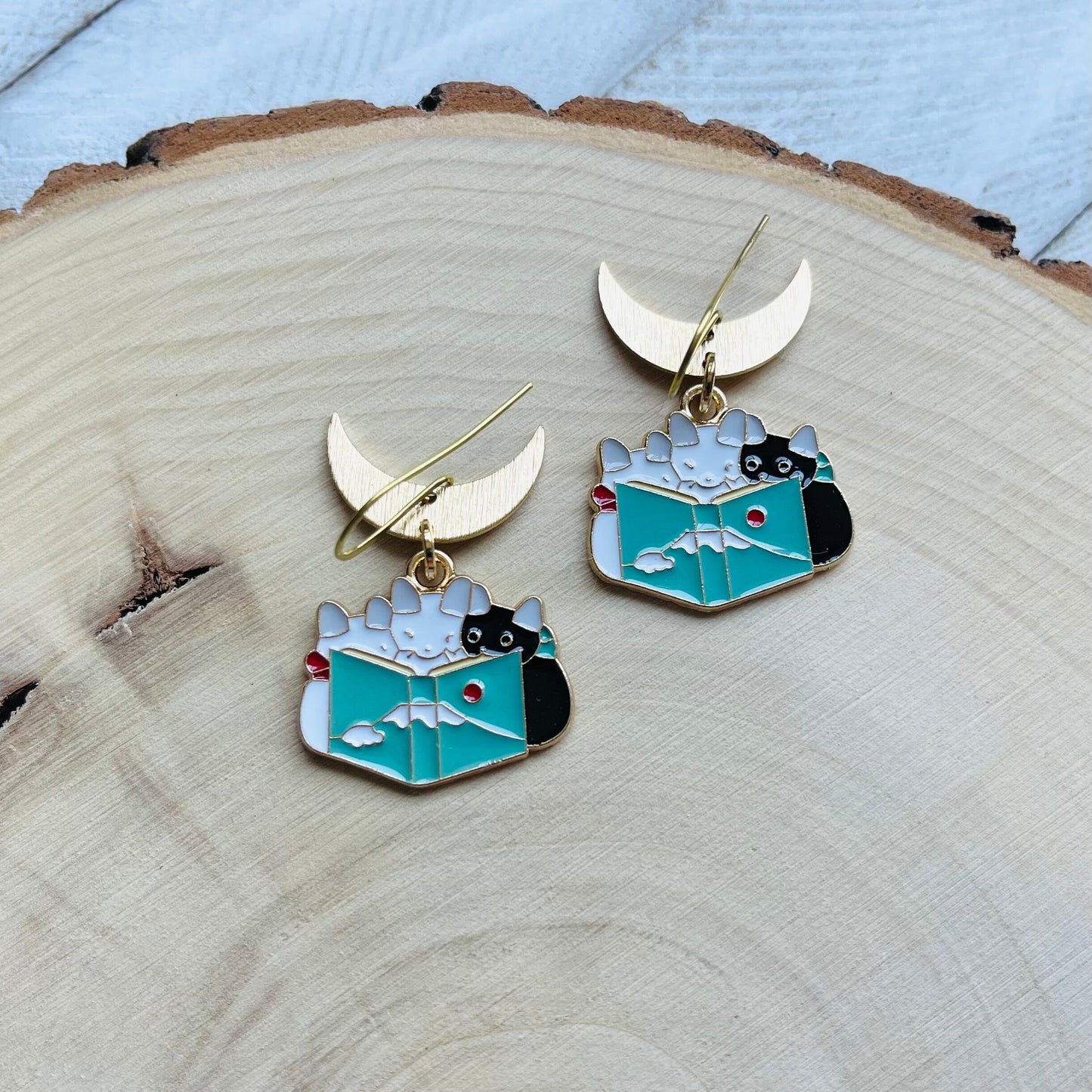 Cat Earrings, Cat Lover Jewelry, Book Earrings Dangle, Cat Gifts for Cat Lovers, Witchy Earrings, Kawaii Jewelry, Unique Gifts for Daughter