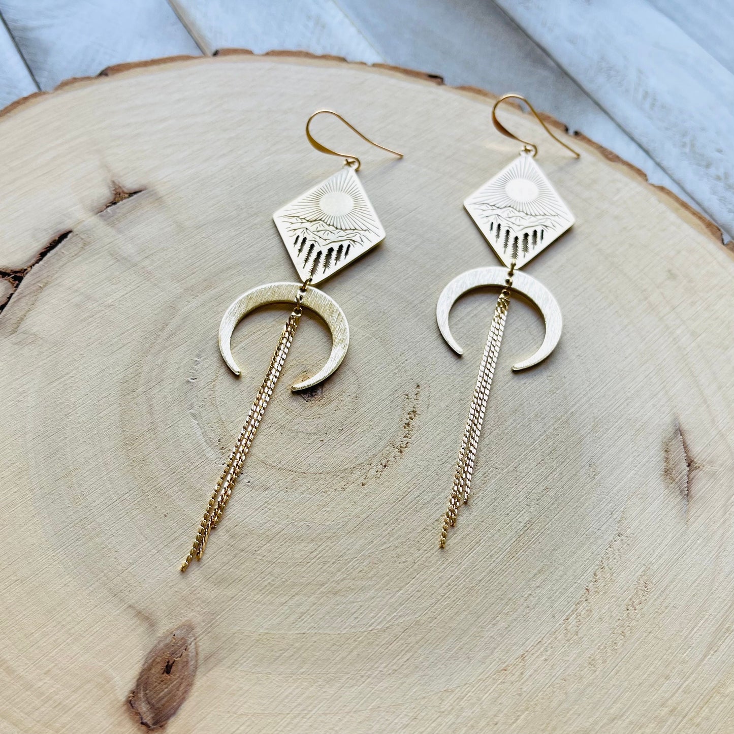 Mountain Earrings Dangle, Nature Lover Gift, Witchy Earrings, Moon Jewelry, Western Earrings, Geometric Earrings Dangle, Teen Girl Jewelry