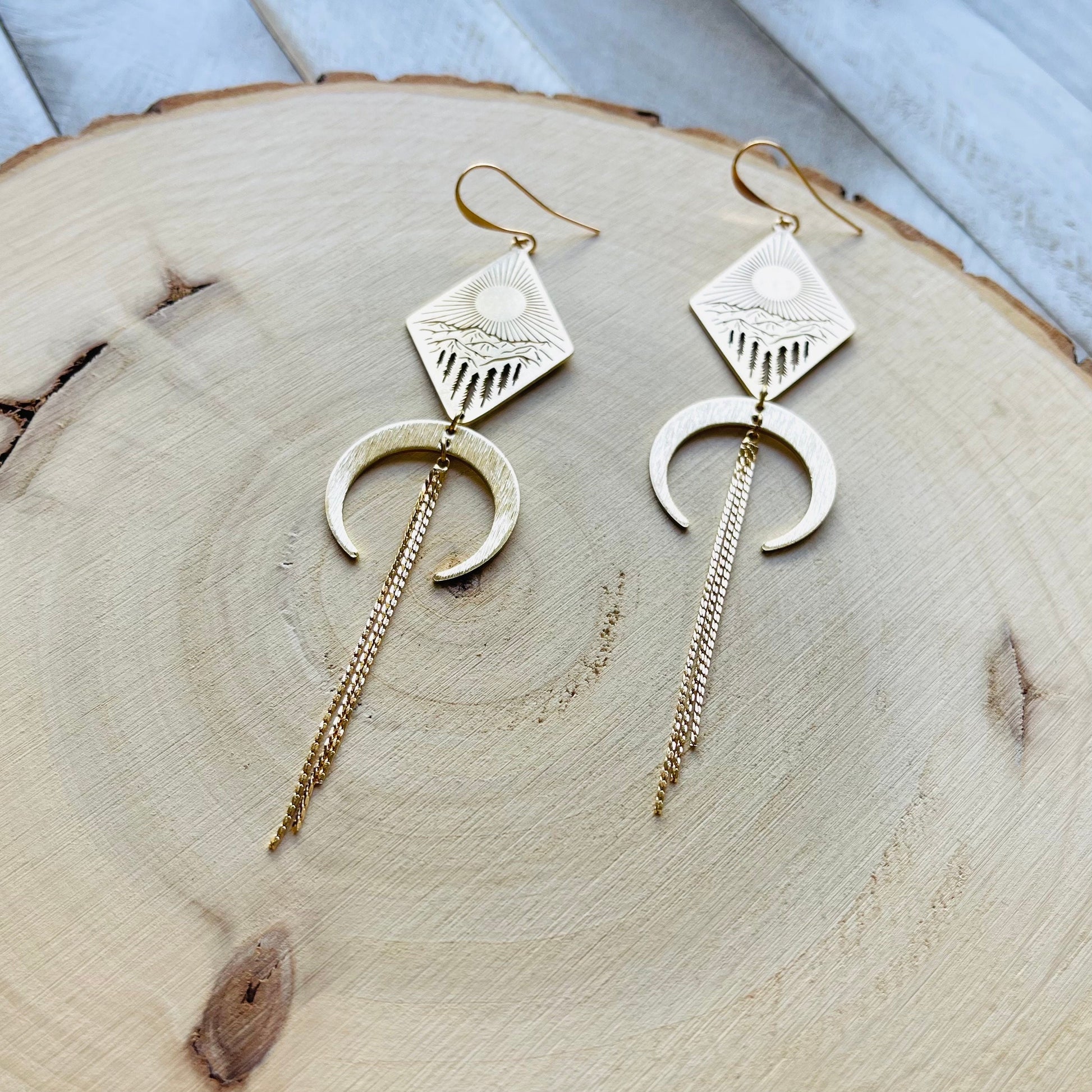 Mountain Earrings Dangle, Nature Lover Gift, Witchy Earrings, Moon Jewelry, Western Earrings, Geometric Earrings Dangle, Teen Girl Jewelry