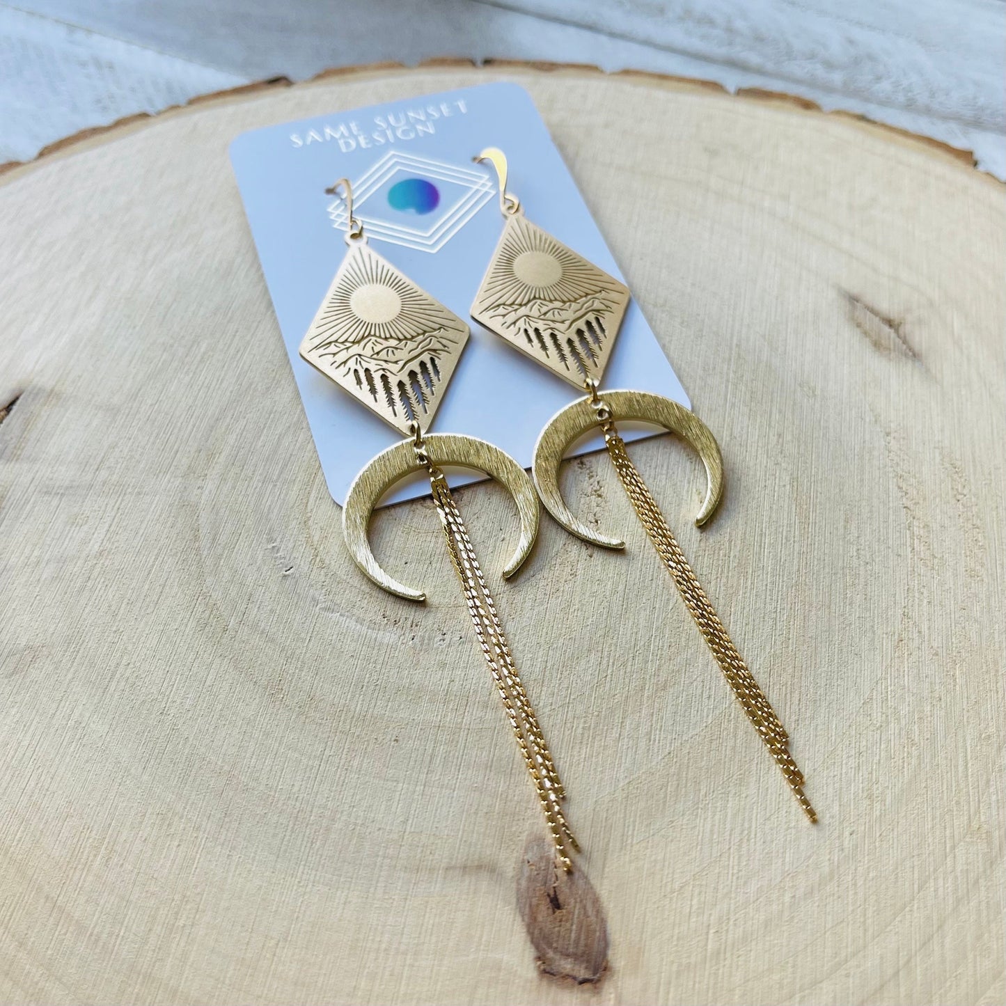Mountain Earrings Dangle, Nature Lover Gift, Witchy Earrings, Moon Jewelry, Western Earrings, Geometric Earrings Dangle, Teen Girl Jewelry