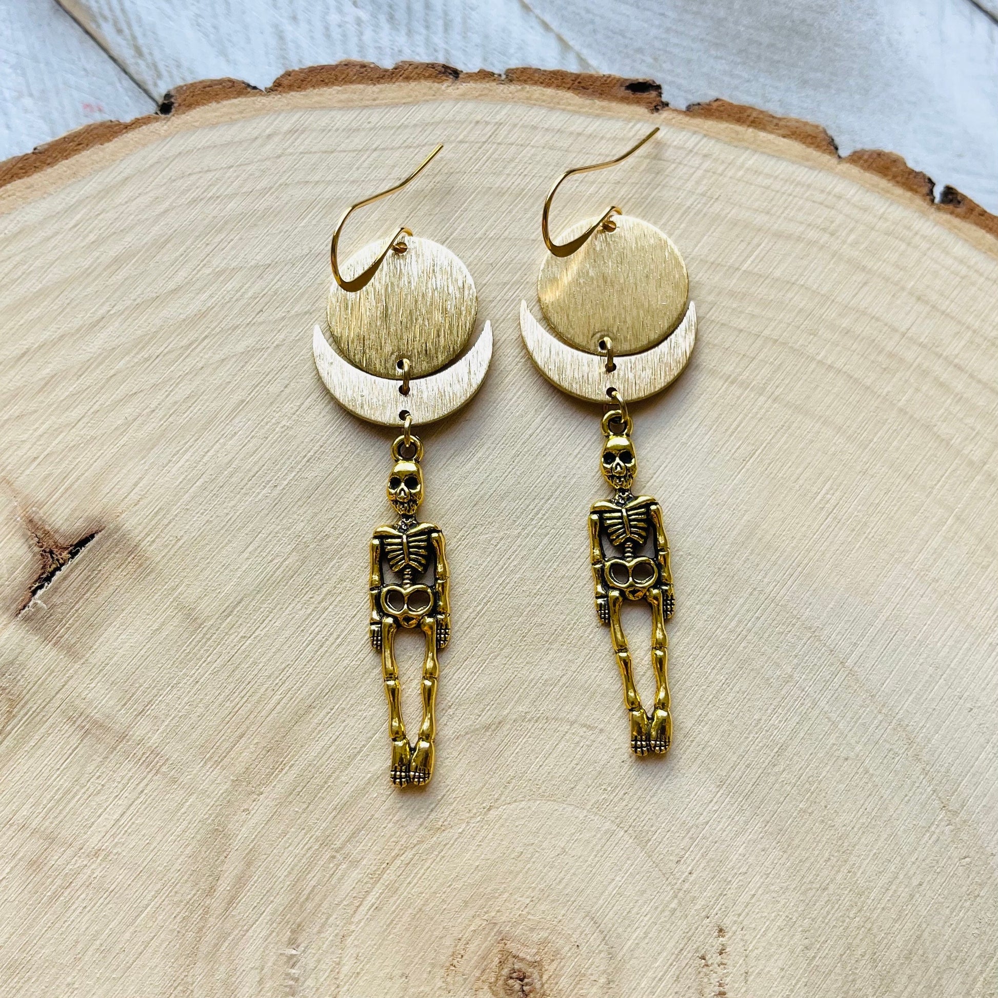 Skeleton Earrings, Goth Earrings Dangle, Crescent Moon Jewelry, Halloween Earrings Dangle, Witchy Gifts, Unique Gifts for Teenage Girls