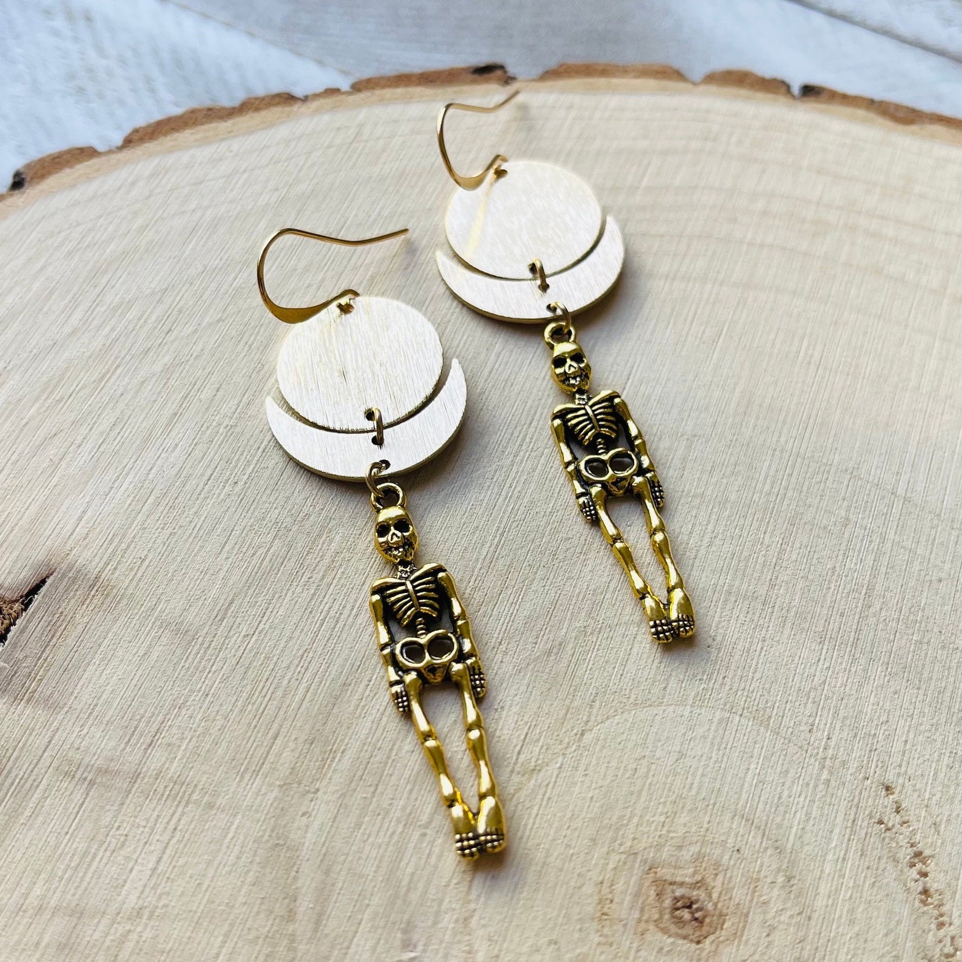 Skeleton Earrings, Goth Earrings Dangle, Crescent Moon Jewelry, Halloween Earrings Dangle, Witchy Gifts, Unique Gifts for Teenage Girls