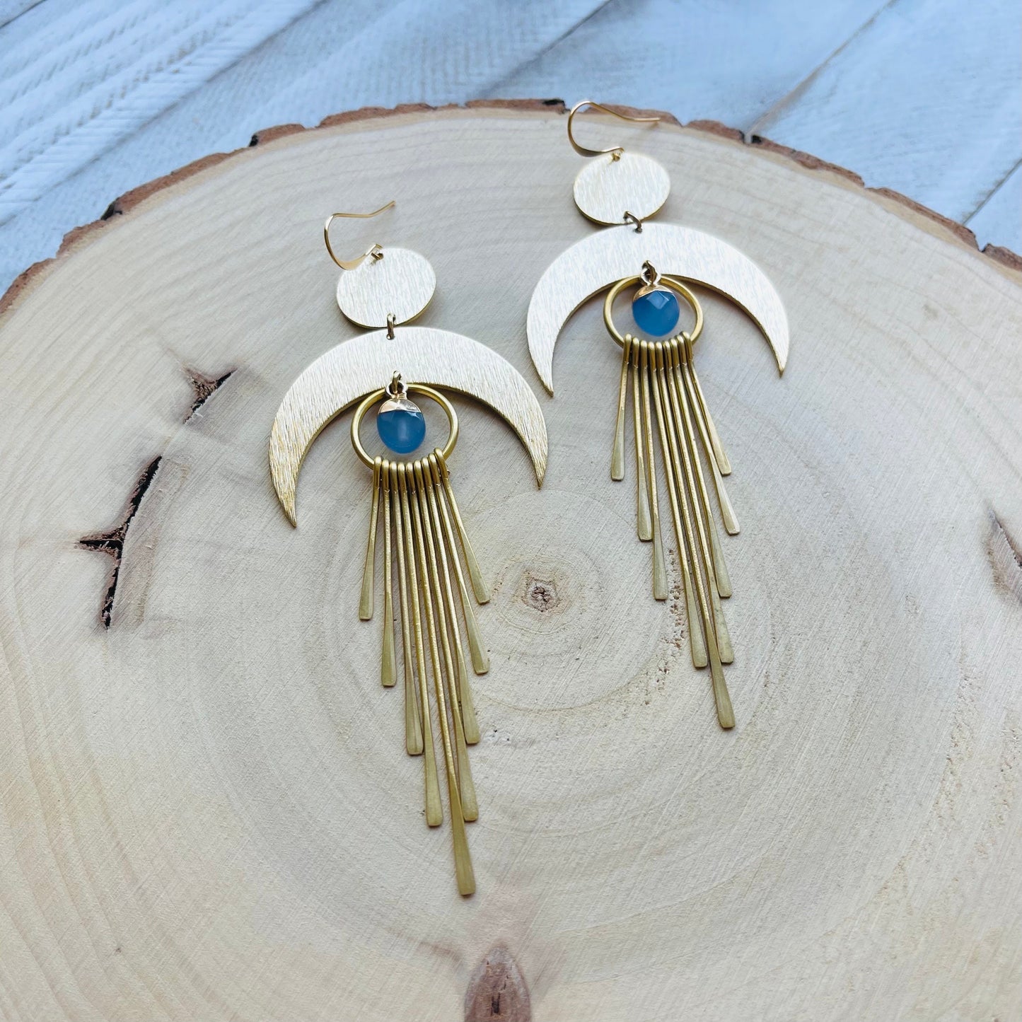 Jade Earrings Dangle, Crescent Moon Earrings Gold, Witchy Earrings, Unique Gifts for Teenage Girls, Boho Jewelry Gifts for Daughter, Fringe