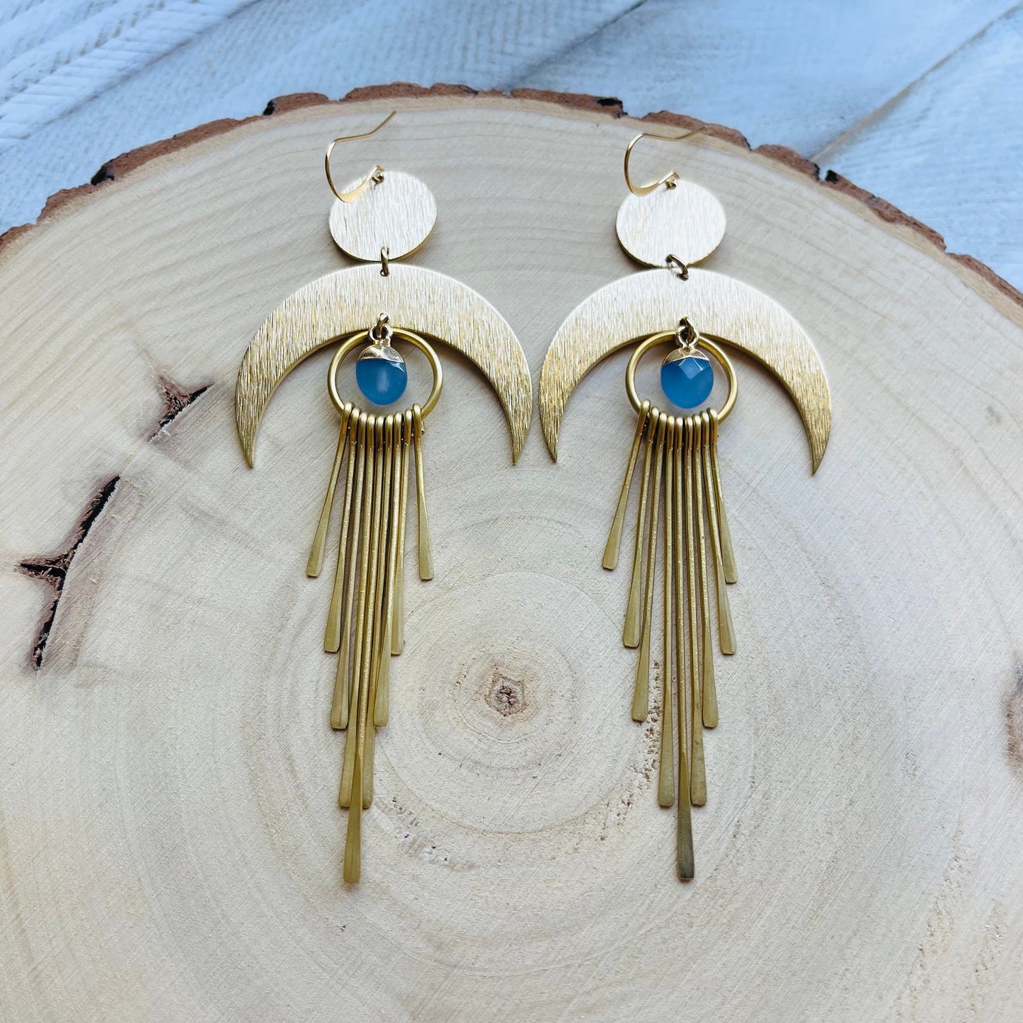 Jade Earrings Dangle, Crescent Moon Earrings Gold, Witchy Earrings, Unique Gifts for Teenage Girls, Boho Jewelry Gifts for Daughter, Fringe