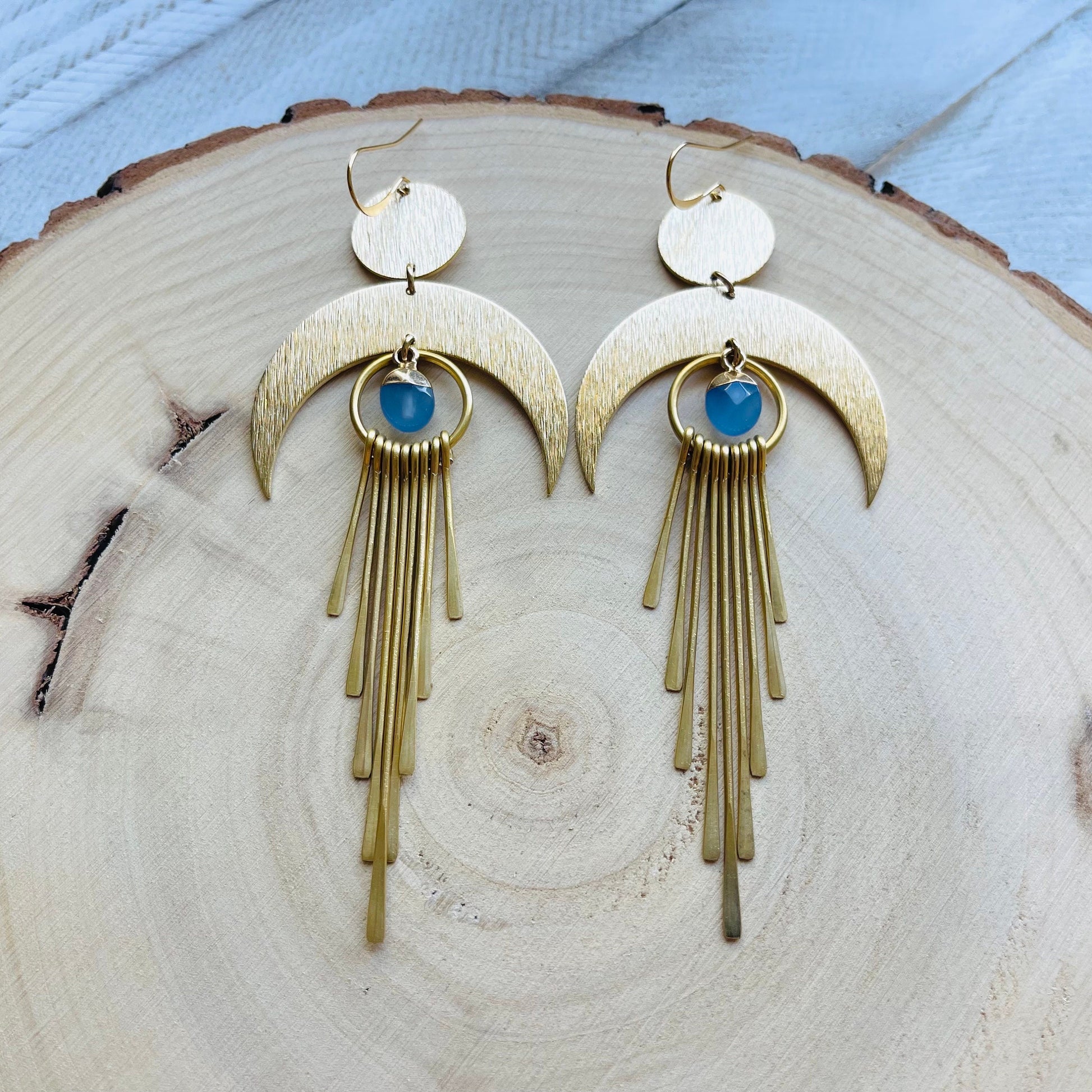 Jade Earrings Dangle, Crescent Moon Earrings Gold, Witchy Earrings, Unique Gifts for Teenage Girls, Boho Jewelry Gifts for Daughter, Fringe