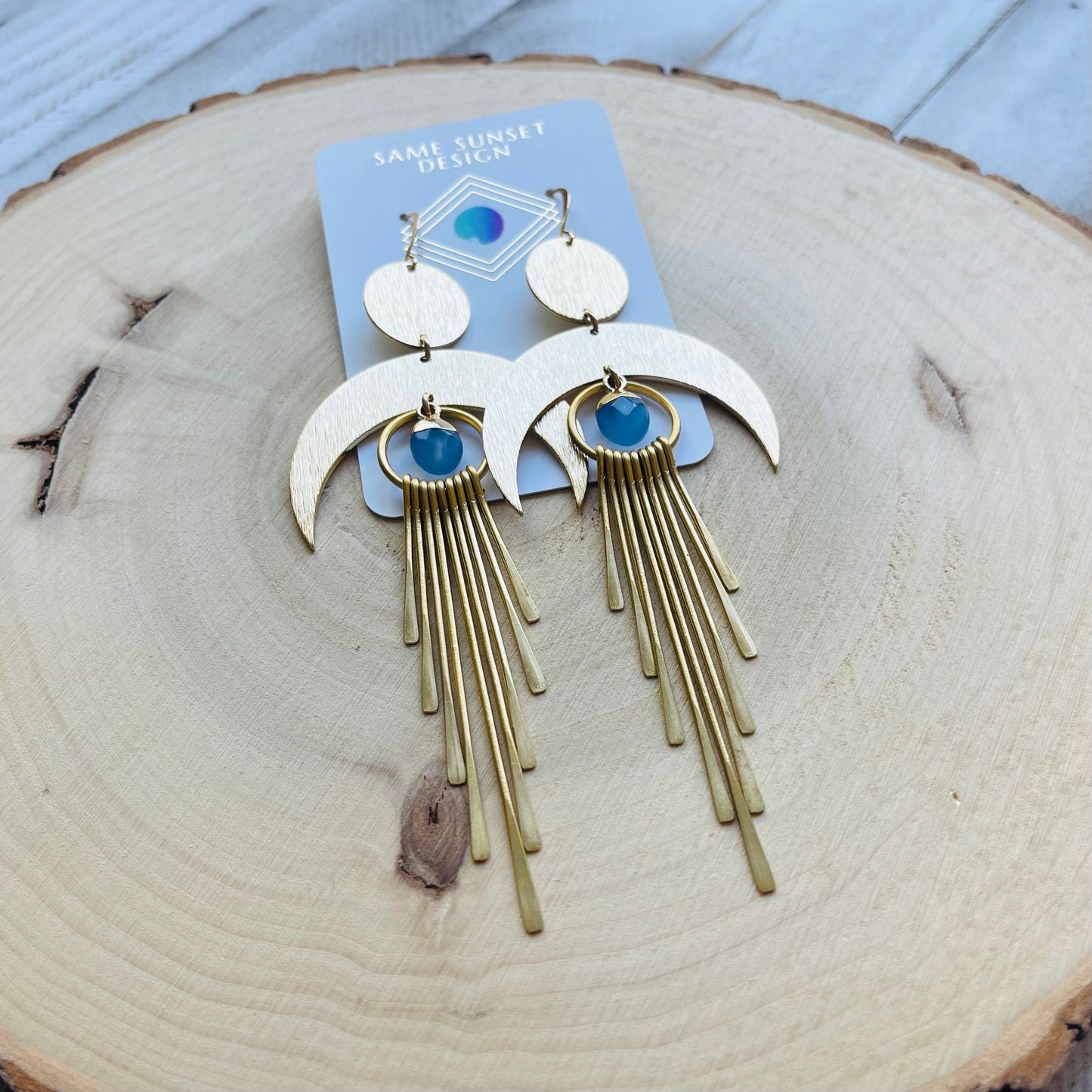 Jade Earrings Dangle, Crescent Moon Earrings Gold, Witchy Earrings, Unique Gifts for Teenage Girls, Boho Jewelry Gifts for Daughter, Fringe
