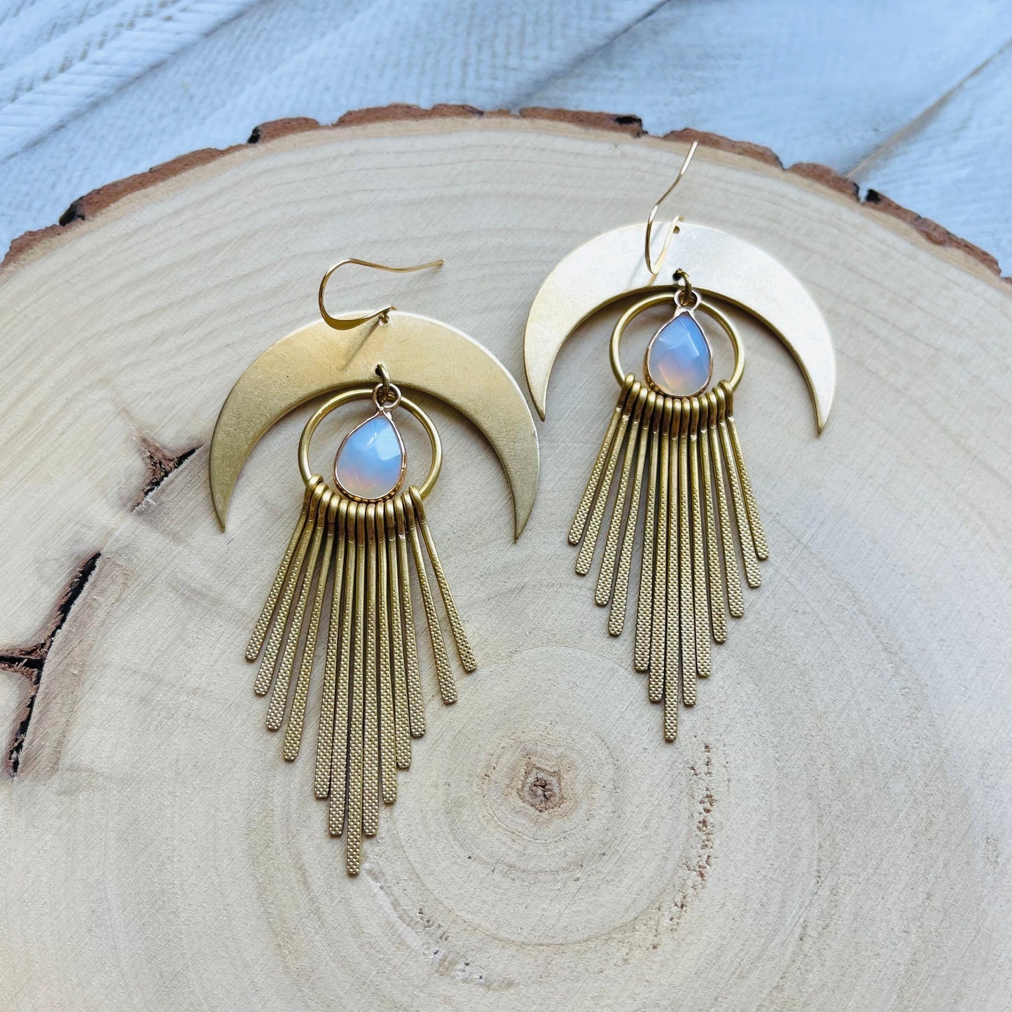 Opalite Earrings, Western Earrings, Witchy Jewelry, Crescent Moon Earrings Gold, Boho Jewelry Gifts for Daughter, Sweet 16 Gift for Niece