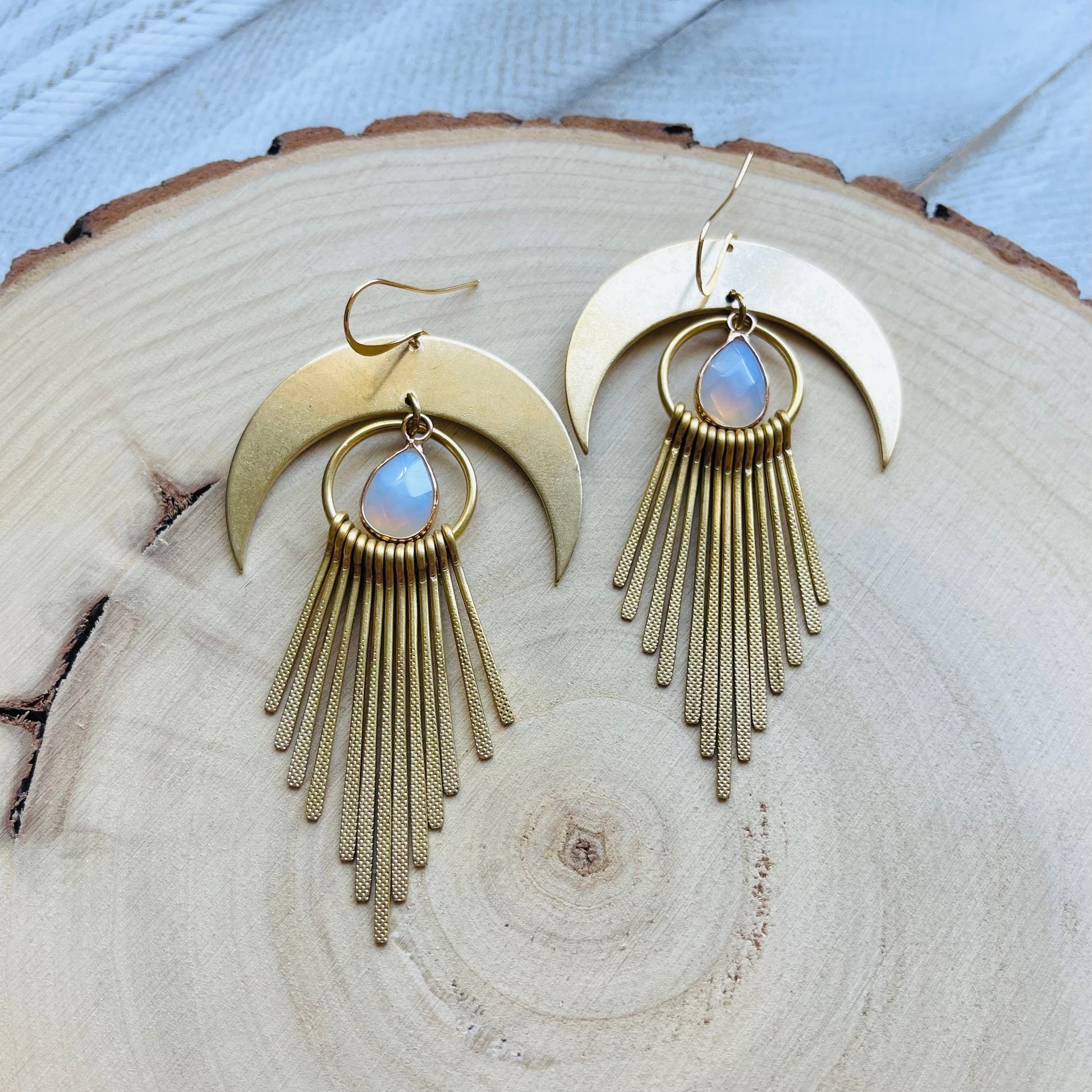 Opalite Earrings, Western Earrings, Witchy Jewelry, Crescent Moon Earrings Gold, Boho Jewelry Gifts for Daughter, Sweet 16 Gift for Niece