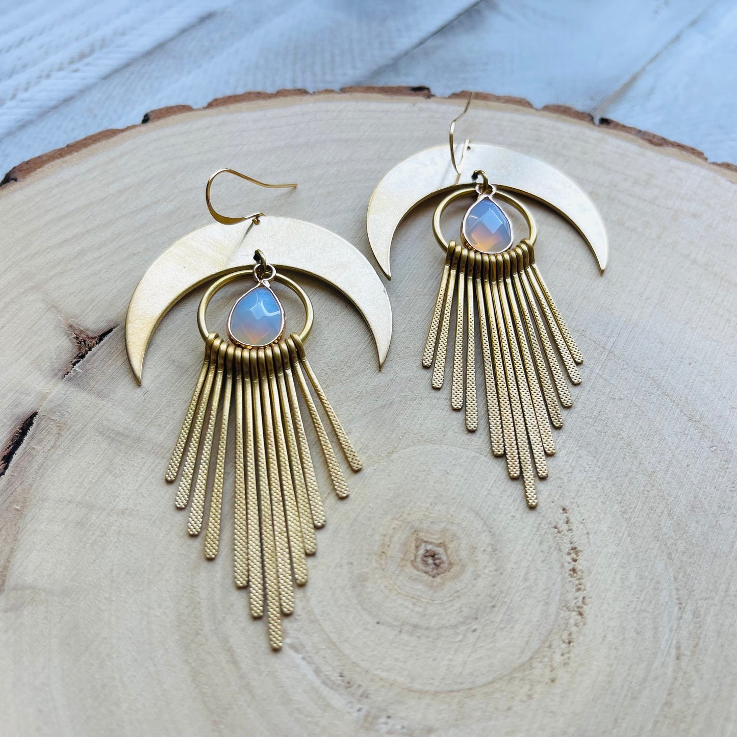 Opalite Earrings, Western Earrings, Witchy Jewelry, Crescent Moon Earrings Gold, Boho Jewelry Gifts for Daughter, Sweet 16 Gift for Niece