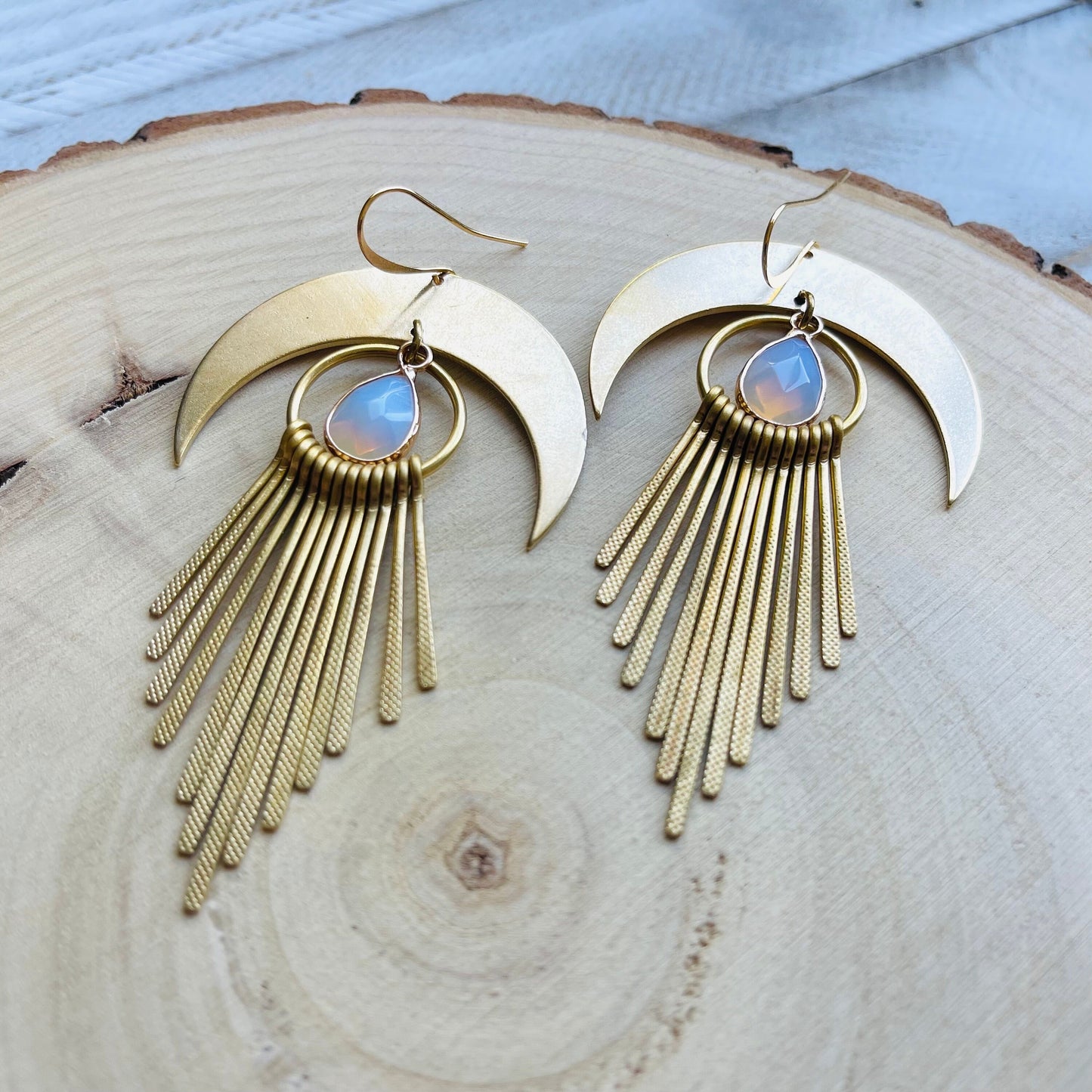 Opalite Earrings, Western Earrings, Witchy Jewelry, Crescent Moon Earrings Gold, Boho Jewelry Gifts for Daughter, Sweet 16 Gift for Niece