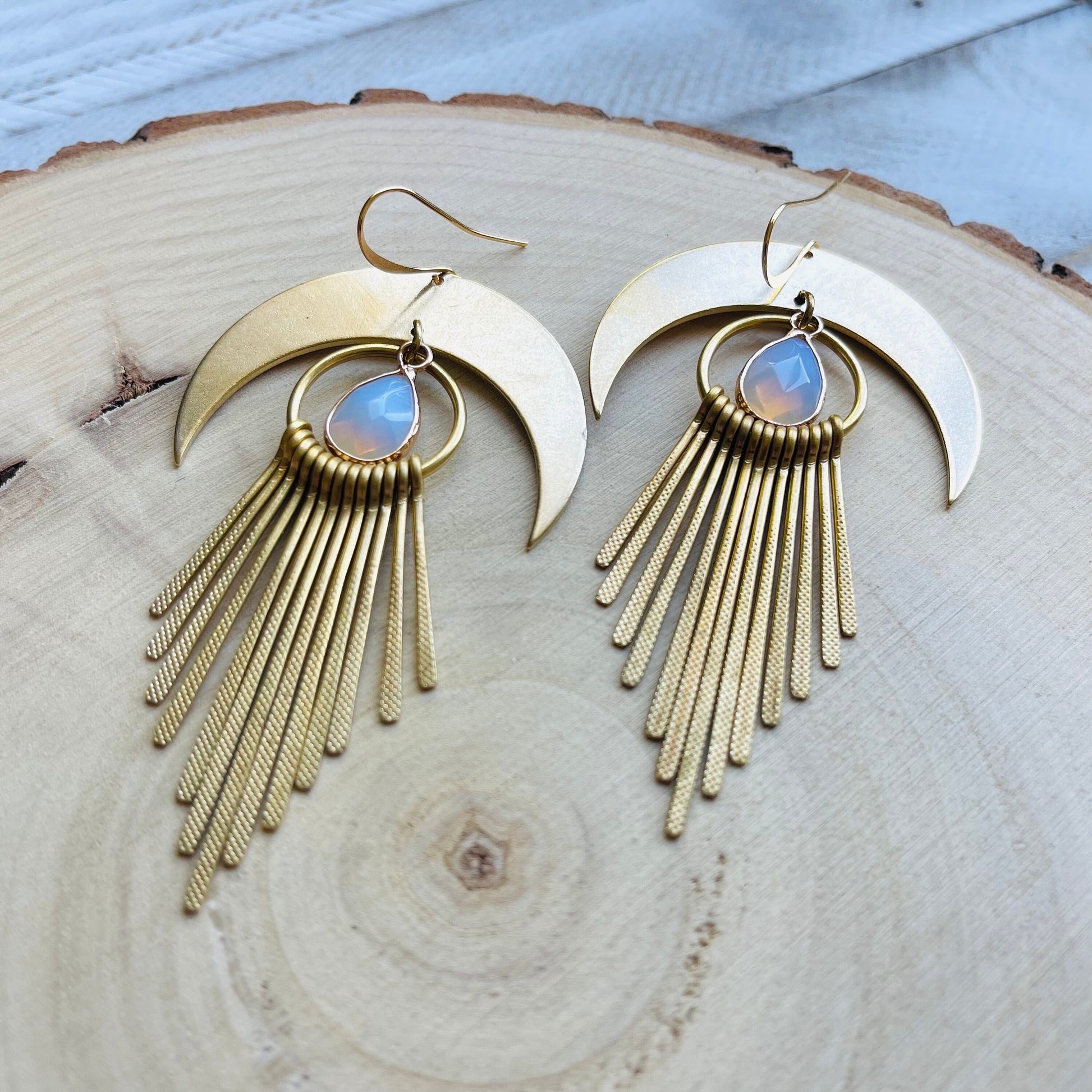 Opalite Earrings, Western Earrings, Witchy Jewelry, Crescent Moon Earrings Gold, Boho Jewelry Gifts for Daughter, Sweet 16 Gift for Niece
