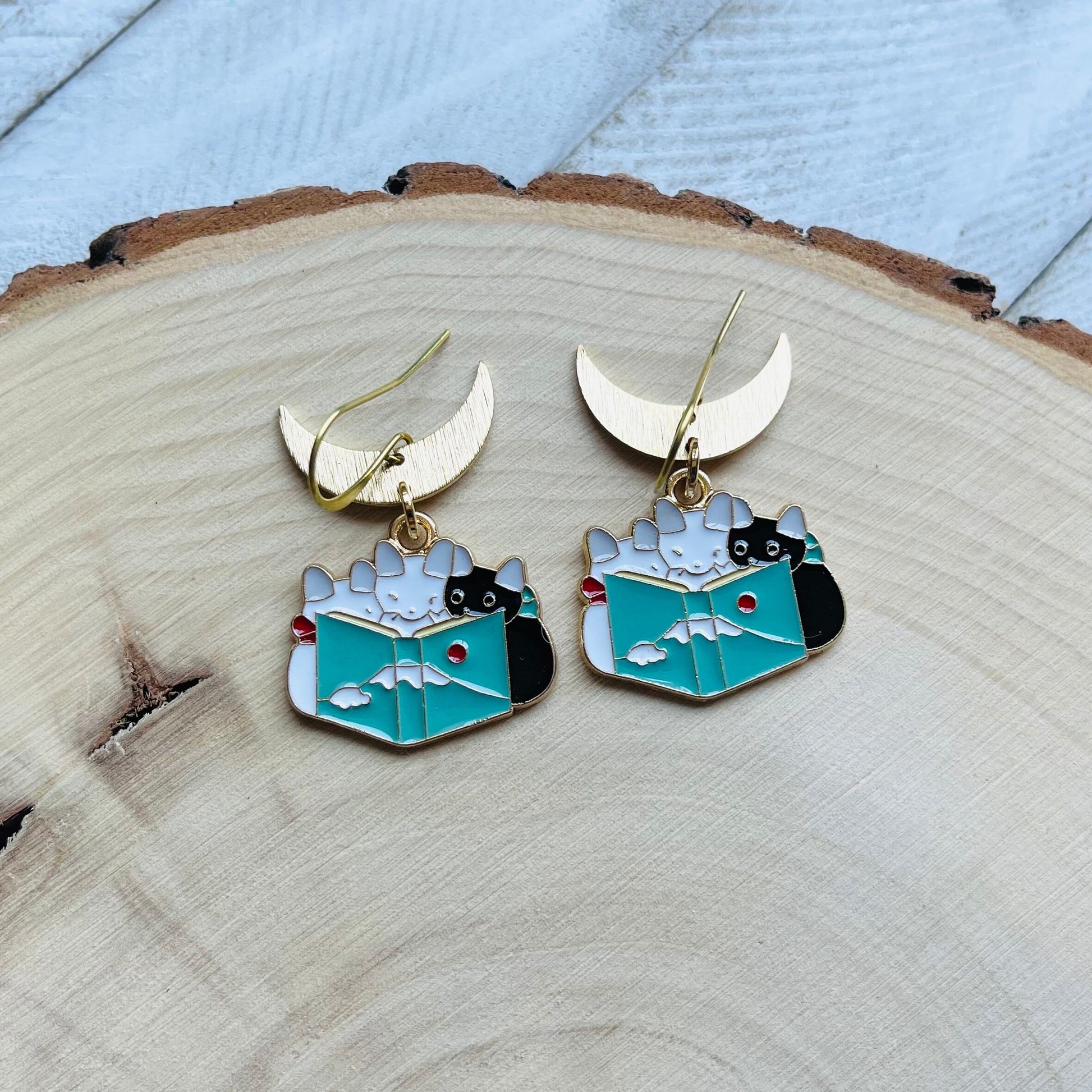 Cat Earrings, Cat Lover Jewelry, Book Earrings Dangle, Cat Gifts for Cat Lovers, Witchy Earrings, Kawaii Jewelry, Unique Gifts for Daughter