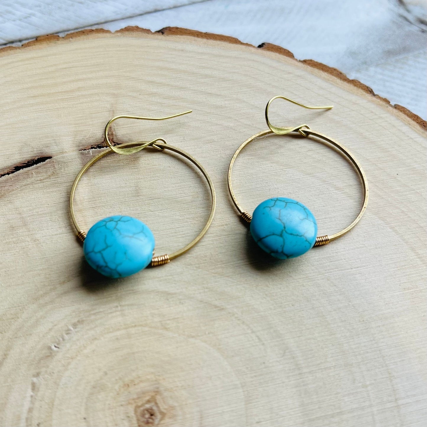 Turquoise Hoop Earrings, Western Boho Jewelry, Hoop Earrings Gold, Sweet 16 Gift Granddaughter, Birthday Gift Ideas, Tween Jewelry