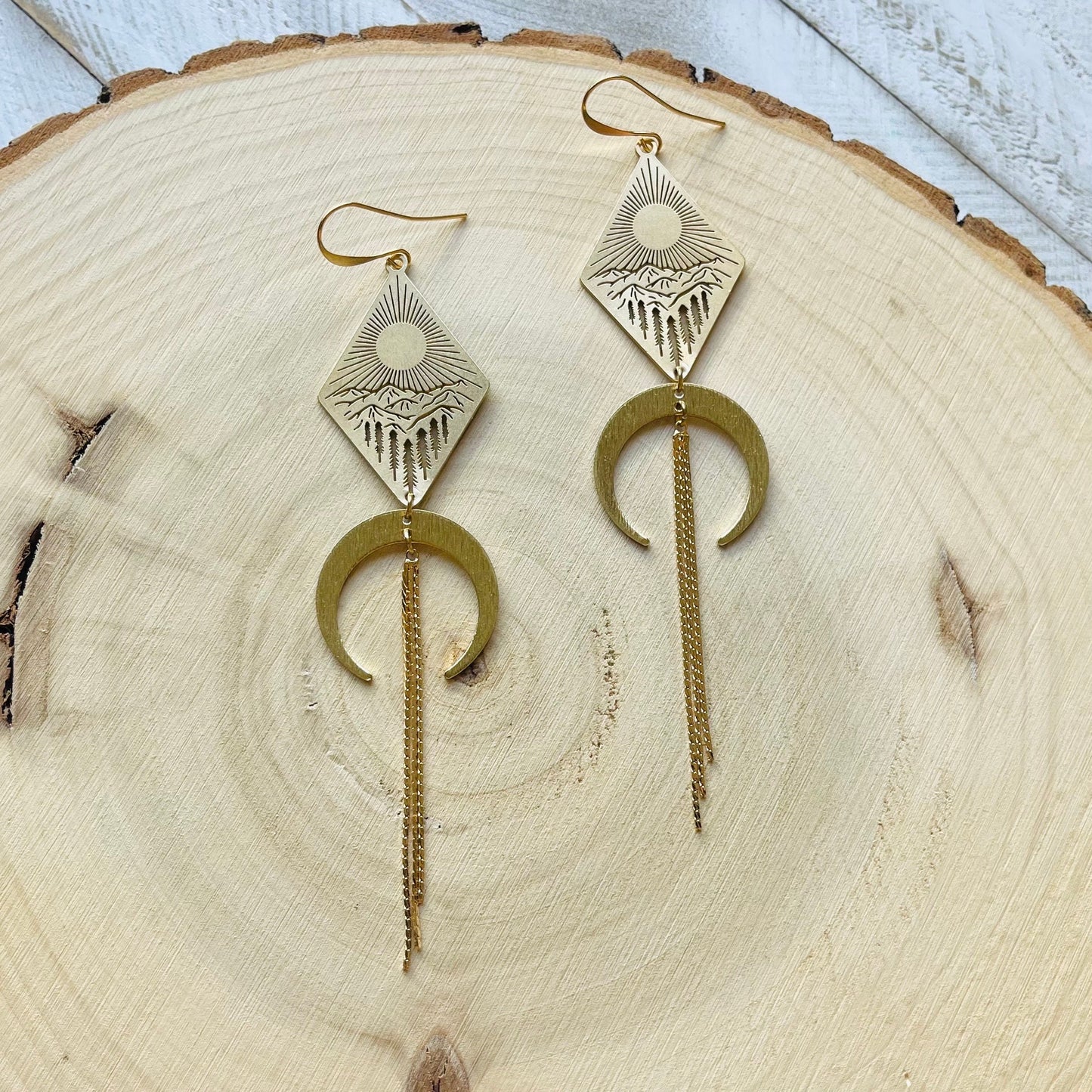 Mountain Earrings Dangle, Nature Lover Gift, Witchy Earrings, Moon Jewelry, Western Earrings, Geometric Earrings Dangle, Teen Girl Jewelry