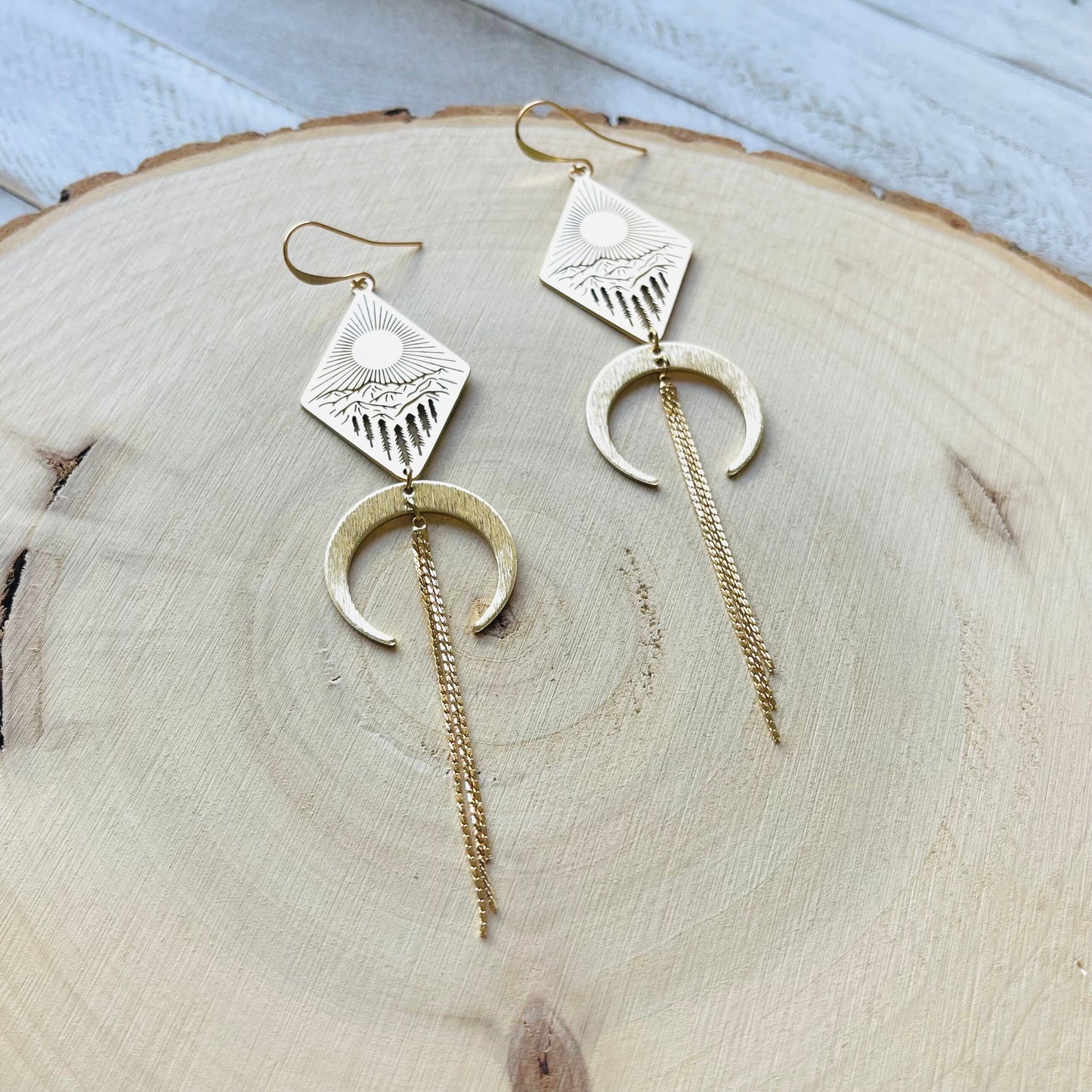 Mountain Earrings Dangle, Nature Lover Gift, Witchy Earrings, Moon Jewelry, Western Earrings, Geometric Earrings Dangle, Teen Girl Jewelry