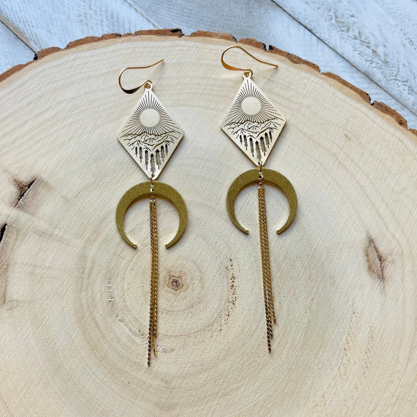 Mountain Earrings Dangle, Nature Lover Gift, Witchy Earrings, Moon Jewelry, Western Earrings, Geometric Earrings Dangle, Teen Girl Jewelry