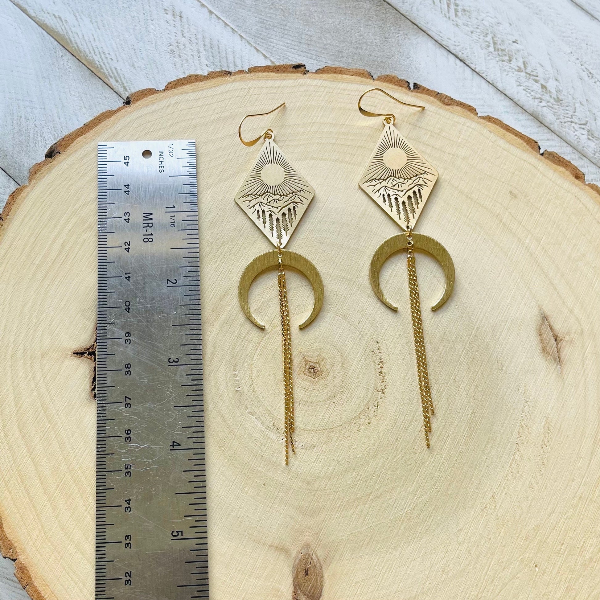 Mountain Earrings Dangle, Nature Lover Gift, Witchy Earrings, Moon Jewelry, Western Earrings, Geometric Earrings Dangle, Teen Girl Jewelry
