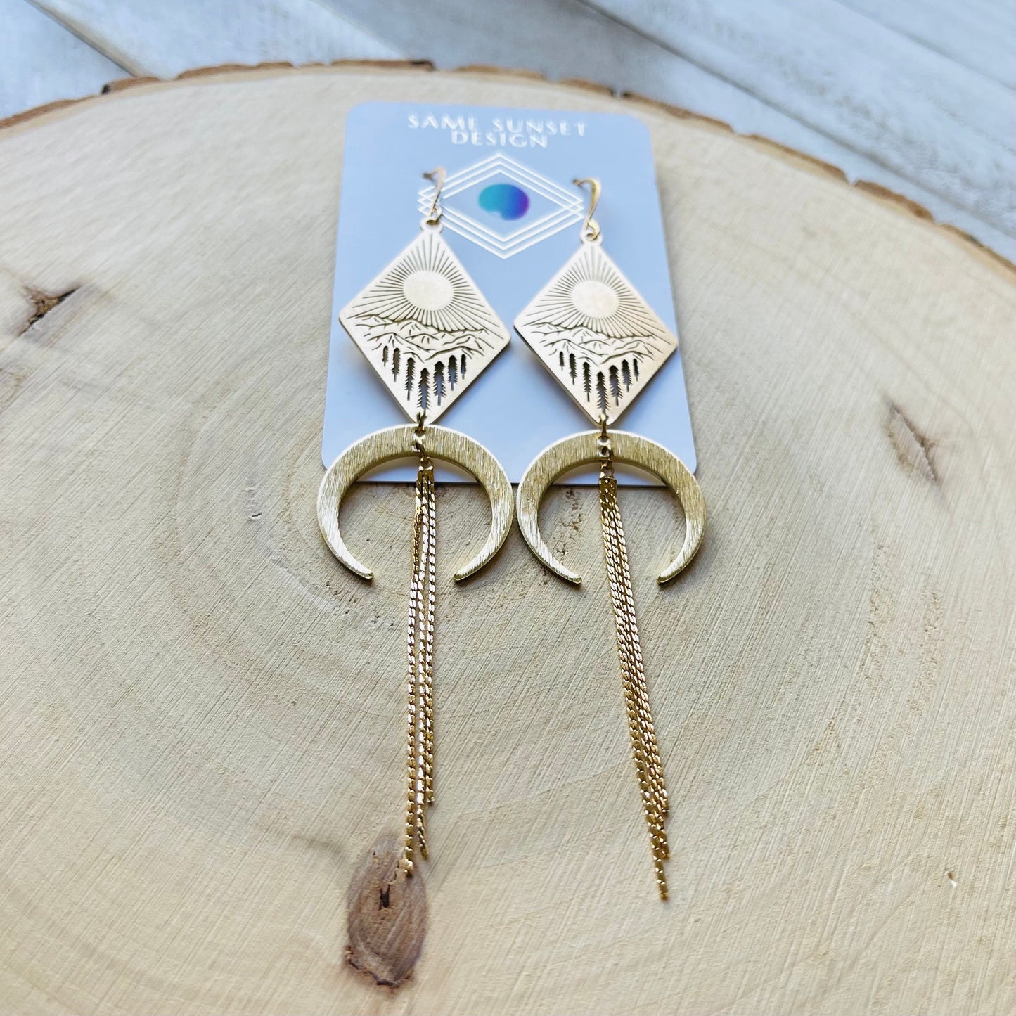Mountain Earrings Dangle, Nature Lover Gift, Witchy Earrings, Moon Jewelry, Western Earrings, Geometric Earrings Dangle, Teen Girl Jewelry