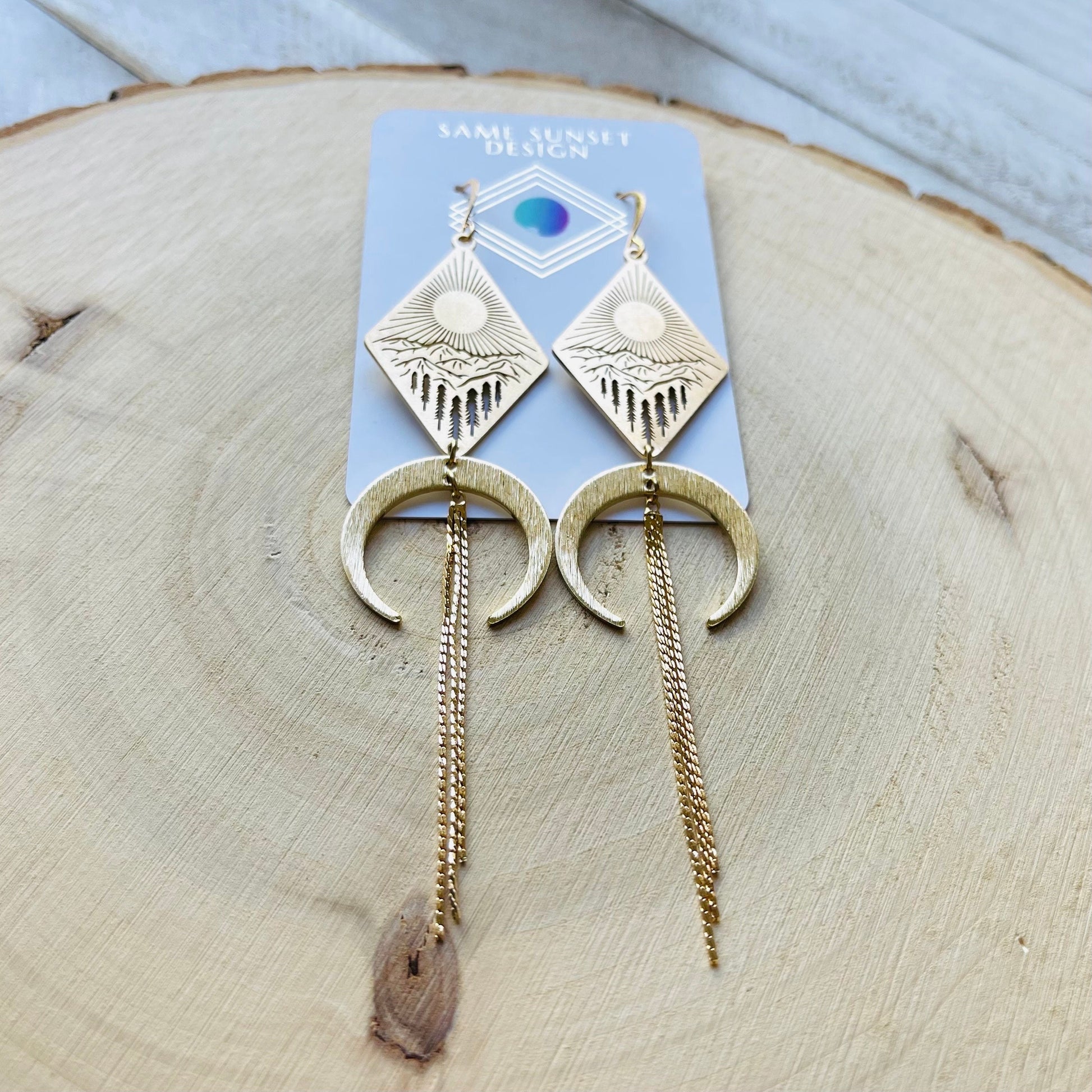 Mountain Earrings Dangle, Nature Lover Gift, Witchy Earrings, Moon Jewelry, Western Earrings, Geometric Earrings Dangle, Teen Girl Jewelry