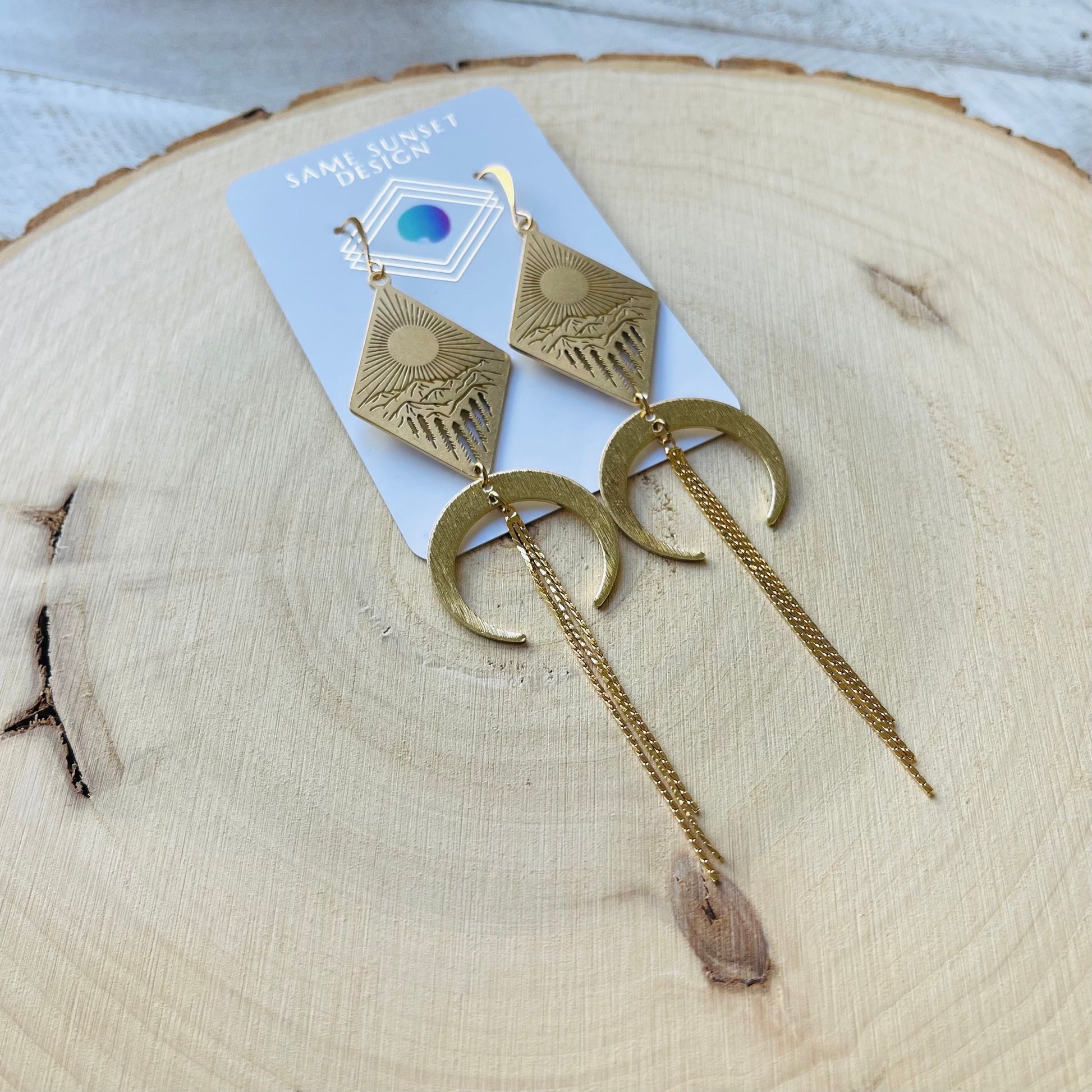 Mountain Earrings Dangle, Nature Lover Gift, Witchy Earrings, Moon Jewelry, Western Earrings, Geometric Earrings Dangle, Teen Girl Jewelry