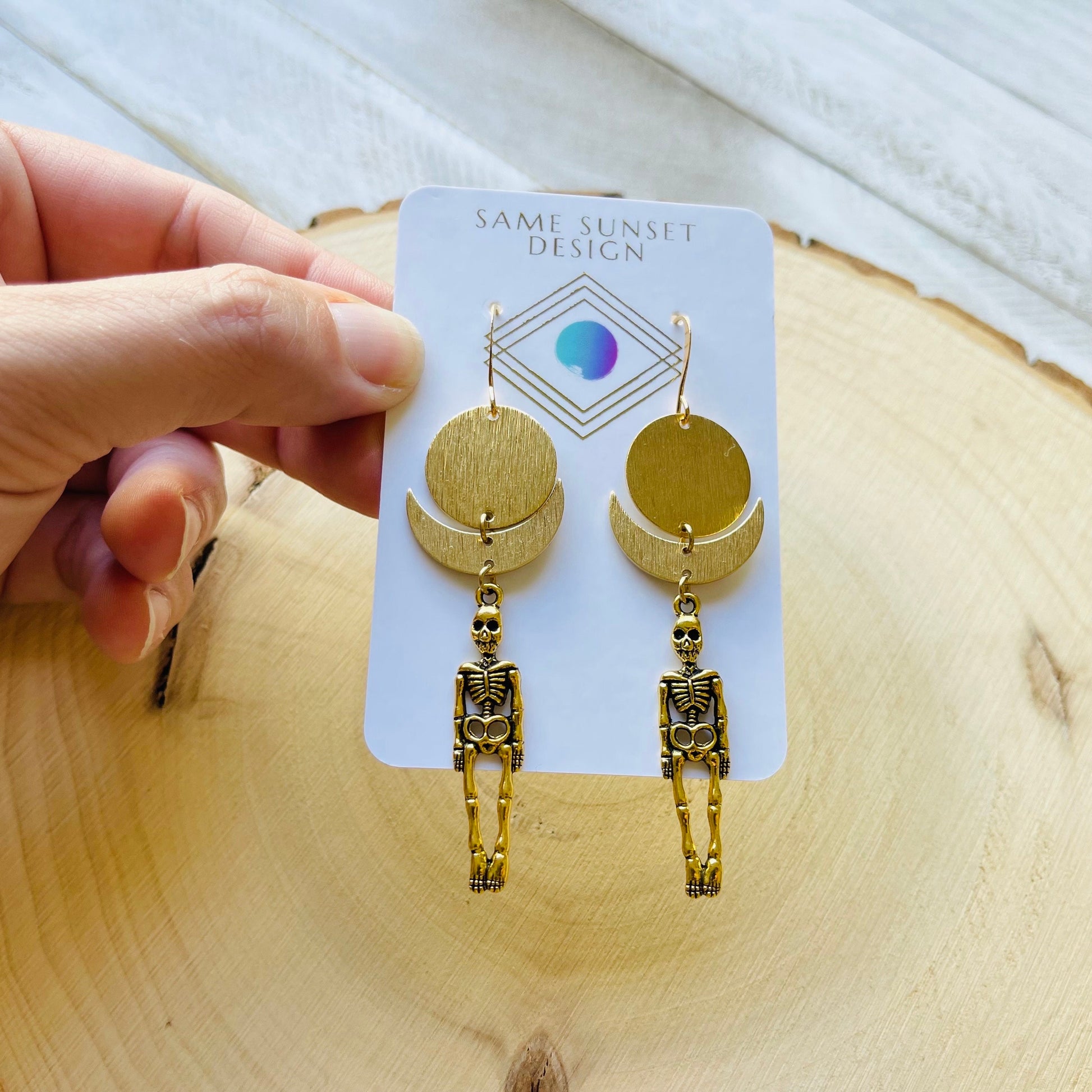 Skeleton Earrings, Goth Earrings Dangle, Crescent Moon Jewelry, Halloween Earrings Dangle, Witchy Gifts, Unique Gifts for Teenage Girls