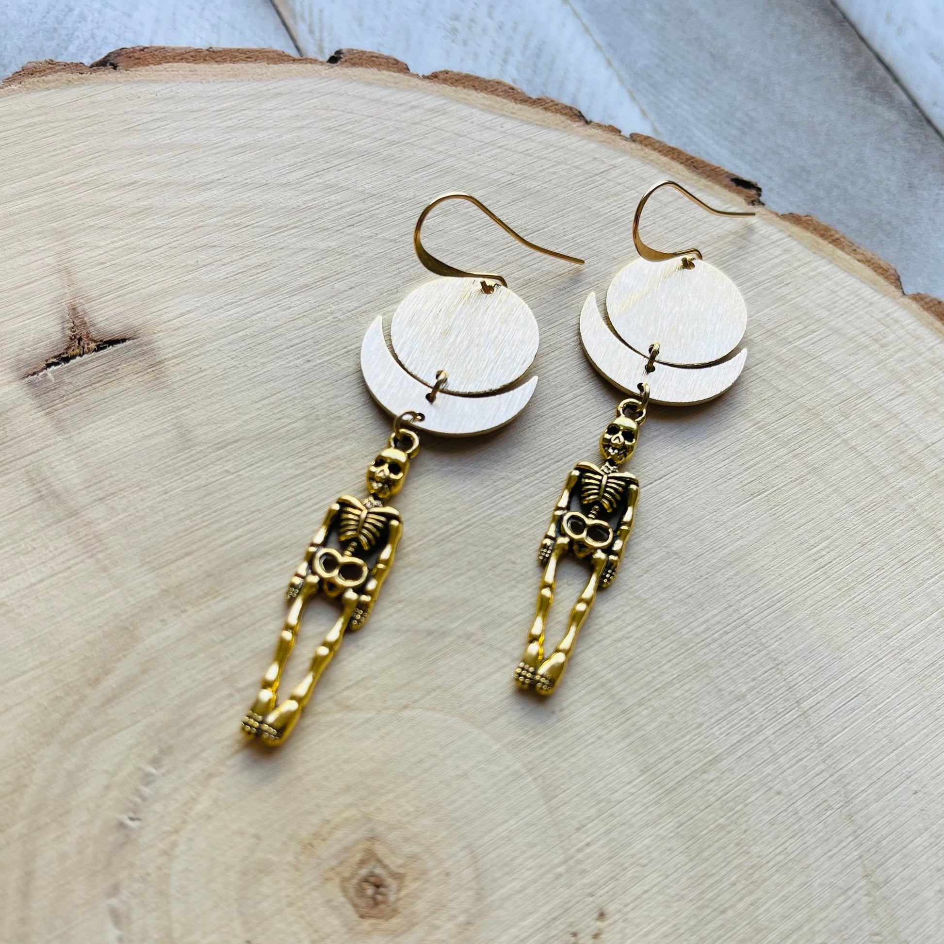 Skeleton Earrings, Goth Earrings Dangle, Crescent Moon Jewelry, Halloween Earrings Dangle, Witchy Gifts, Unique Gifts for Teenage Girls