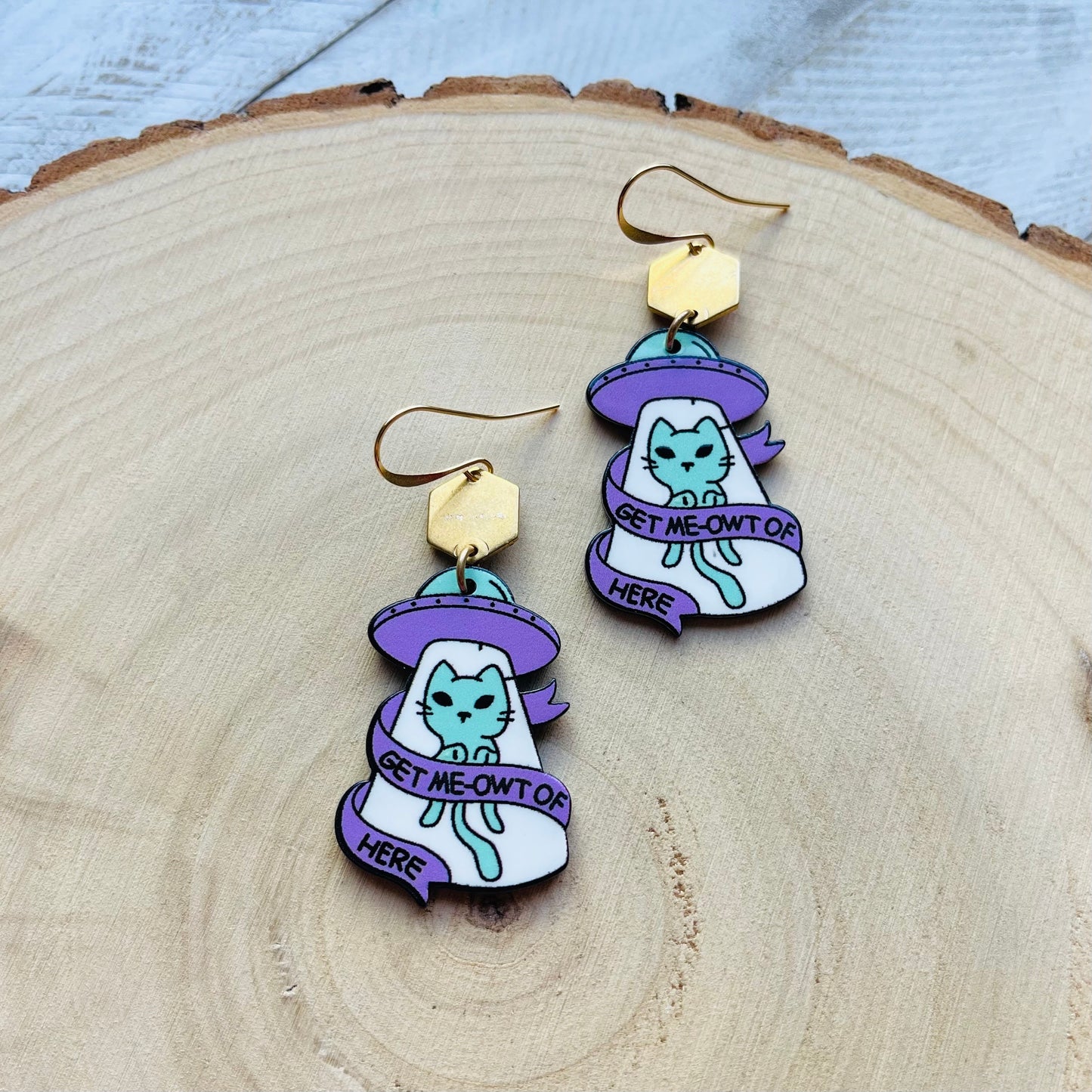 UFO Earrings, Alien Earrings, Cat Earrings, Witchy Earrings, Pastel Goth, Unique Birthday Gift for Daughter, Unique Gifts for Teenage Girls