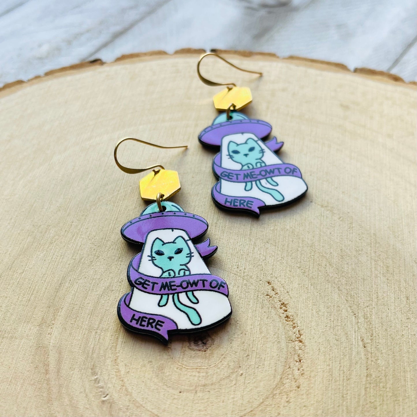 UFO Earrings, Alien Earrings, Cat Earrings, Witchy Earrings, Pastel Goth, Unique Birthday Gift for Daughter, Unique Gifts for Teenage Girls