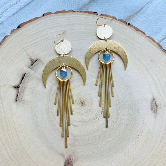 Jade Earrings Dangle, Crescent Moon Earrings Gold, Witchy Earrings, Unique Gifts for Teenage Girls, Boho Jewelry Gifts for Daughter, Fringe