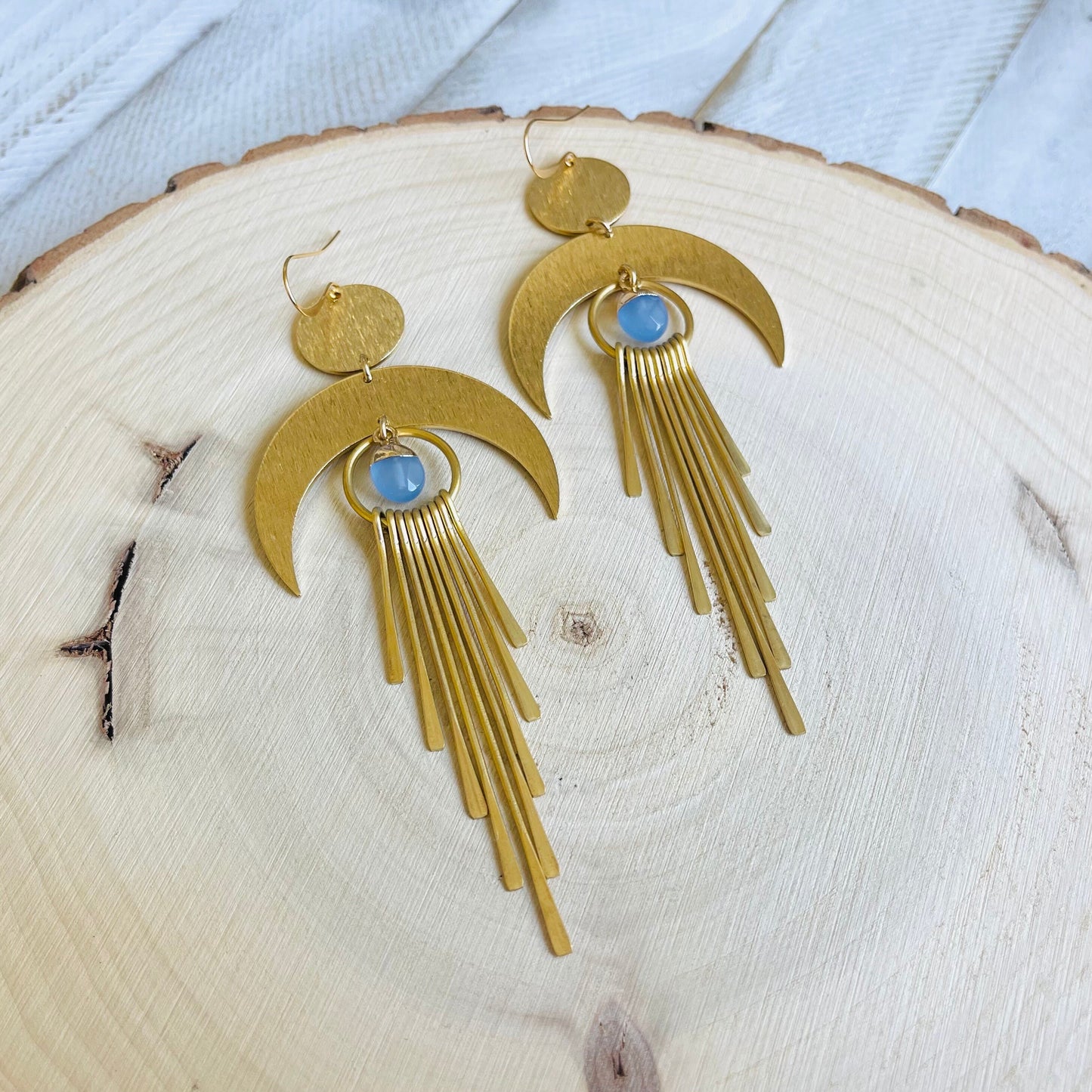 Jade Earrings Dangle, Crescent Moon Earrings Gold, Witchy Earrings, Unique Gifts for Teenage Girls, Boho Jewelry Gifts for Daughter, Fringe