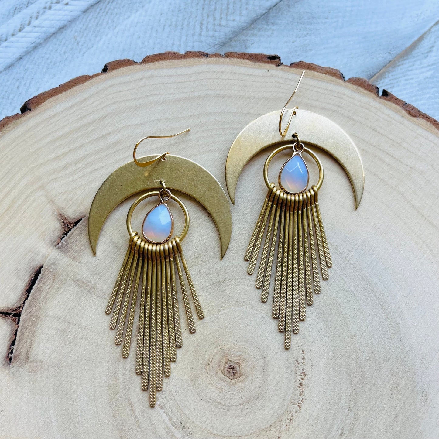 Opalite Earrings, Western Earrings, Witchy Jewelry, Crescent Moon Earrings Gold, Boho Jewelry Gifts for Daughter, Sweet 16 Gift for Niece
