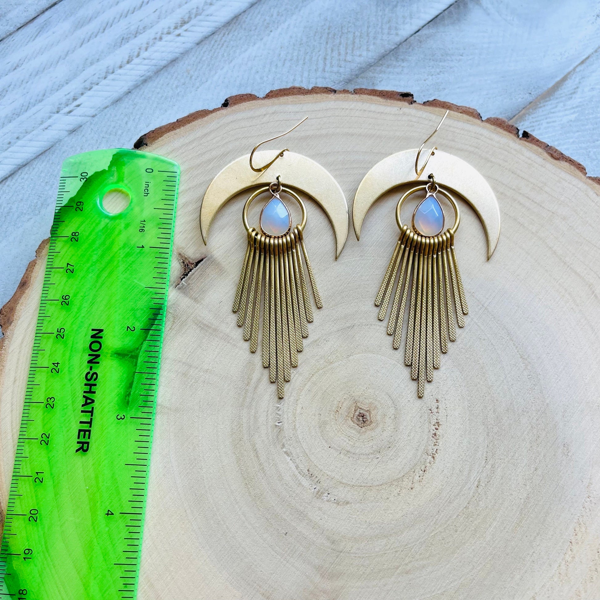 Opalite Earrings, Western Earrings, Witchy Jewelry, Crescent Moon Earrings Gold, Boho Jewelry Gifts for Daughter, Sweet 16 Gift for Niece