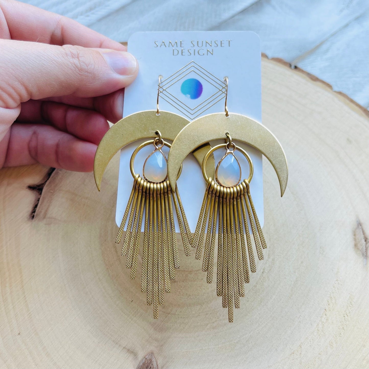 Opalite Earrings, Western Earrings, Witchy Jewelry, Crescent Moon Earrings Gold, Boho Jewelry Gifts for Daughter, Sweet 16 Gift for Niece