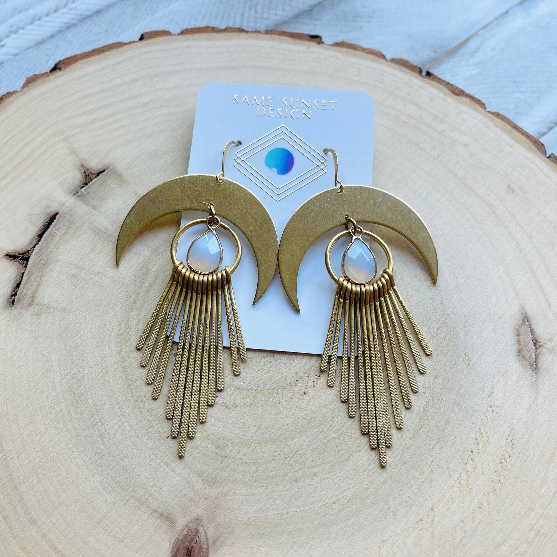 Opalite Earrings, Western Earrings, Witchy Jewelry, Crescent Moon Earrings Gold, Boho Jewelry Gifts for Daughter, Sweet 16 Gift for Niece