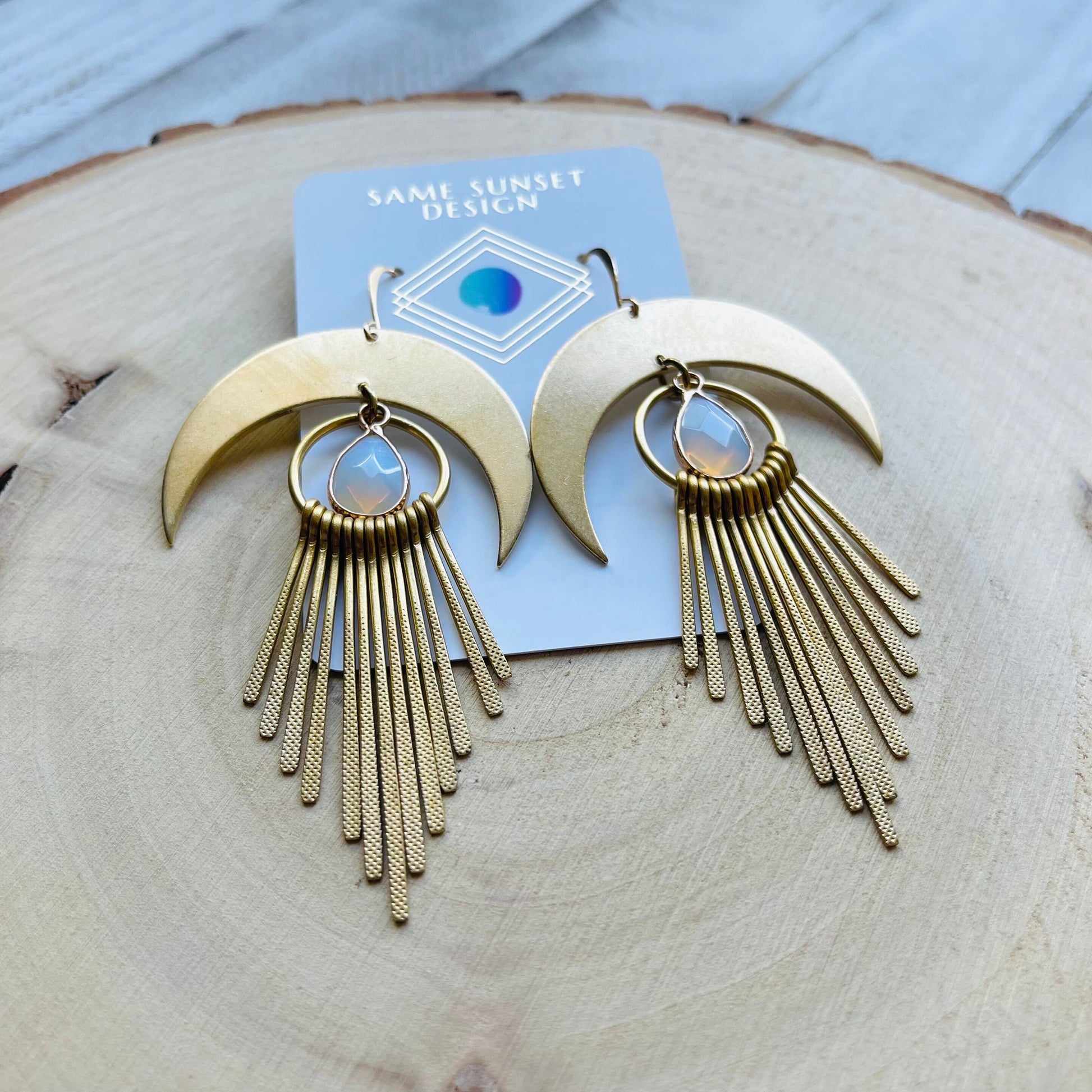 Opalite Earrings, Western Earrings, Witchy Jewelry, Crescent Moon Earrings Gold, Boho Jewelry Gifts for Daughter, Sweet 16 Gift for Niece