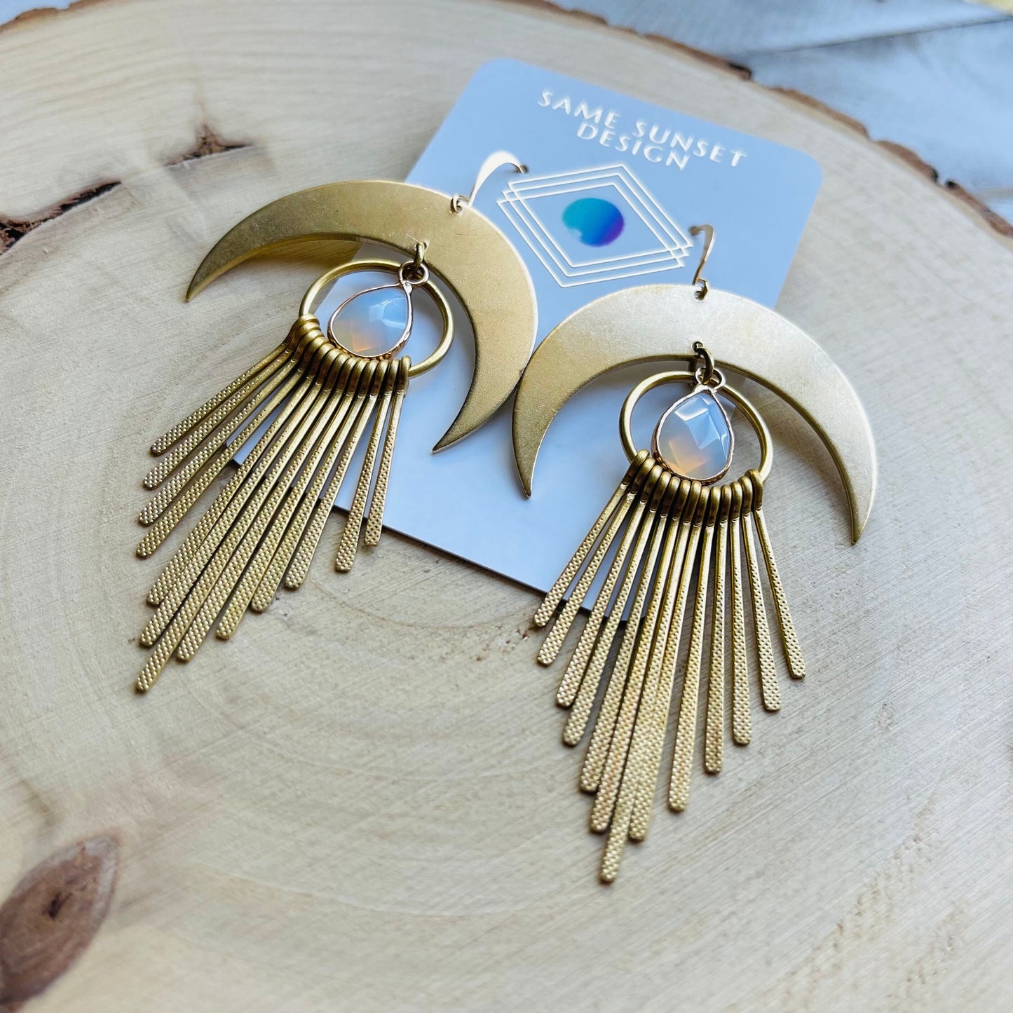 Opalite Earrings, Western Earrings, Witchy Jewelry, Crescent Moon Earrings Gold, Boho Jewelry Gifts for Daughter, Sweet 16 Gift for Niece