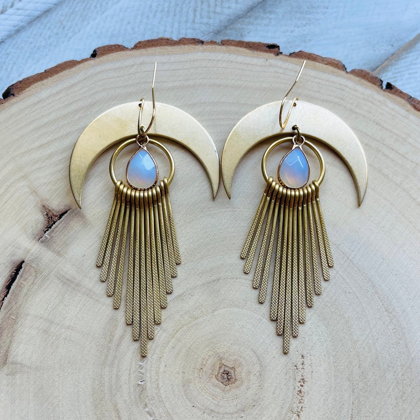 Opalite Earrings, Western Earrings, Witchy Jewelry, Crescent Moon Earrings Gold, Boho Jewelry Gifts for Daughter, Sweet 16 Gift for Niece