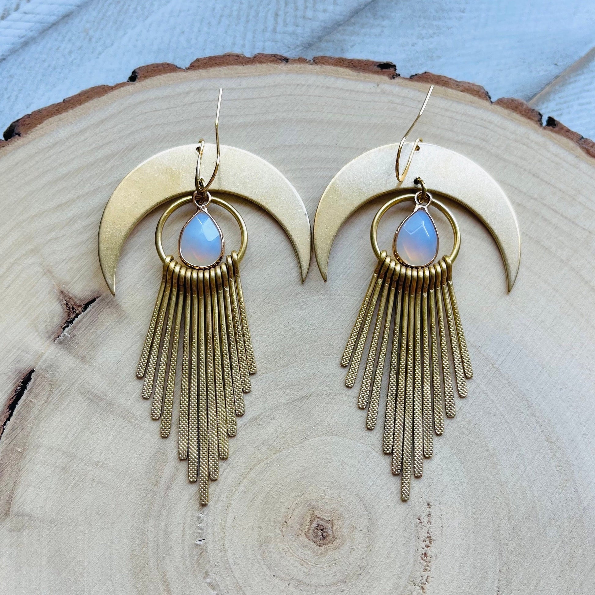Opalite Earrings, Western Earrings, Witchy Jewelry, Crescent Moon Earrings Gold, Boho Jewelry Gifts for Daughter, Sweet 16 Gift for Niece