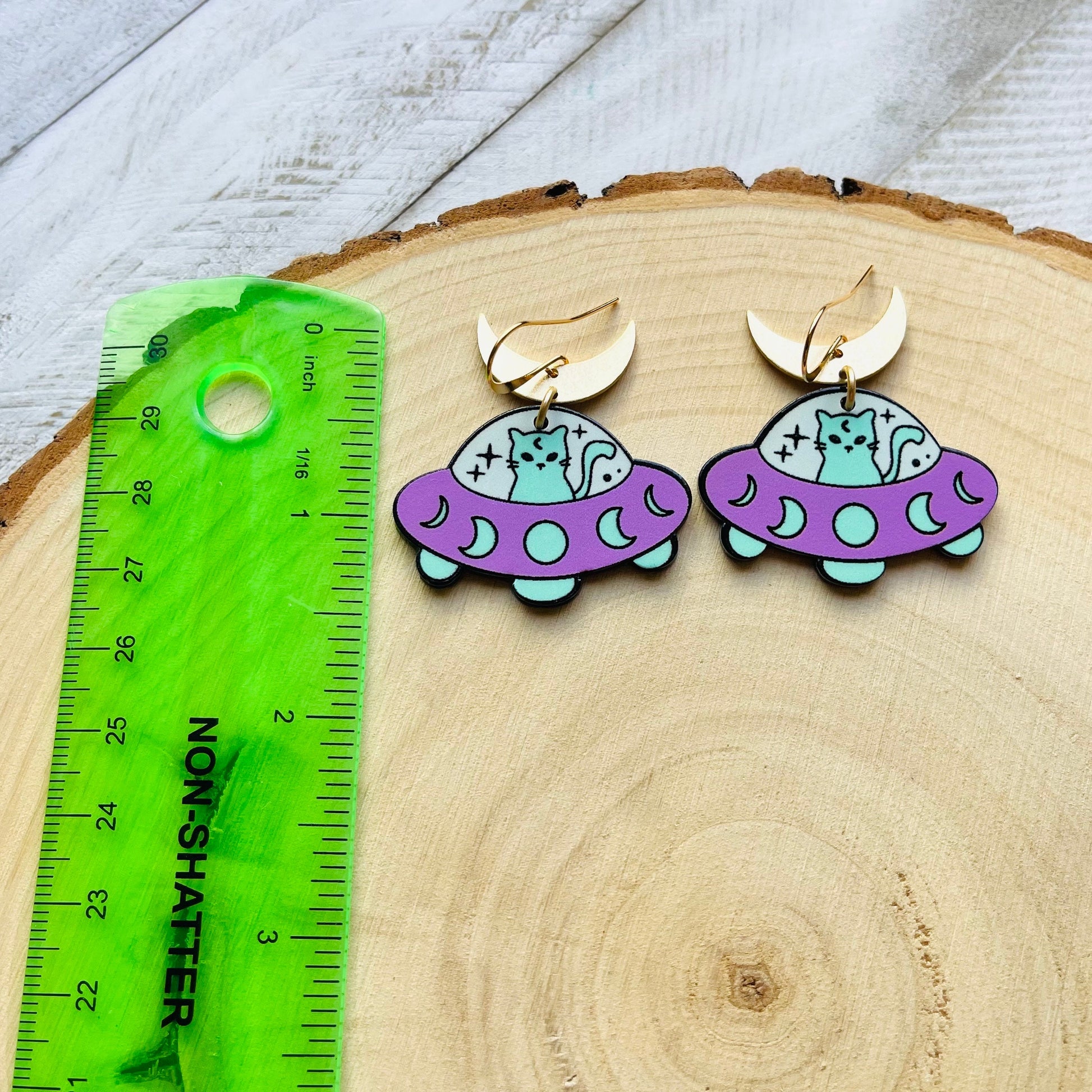 UFO Earrings, Alien Earrings, Cat Earrings, Crescent Moon Earrings, Witchy Earrings, Pastel Goth, Unique Birthday Gift for Daughter