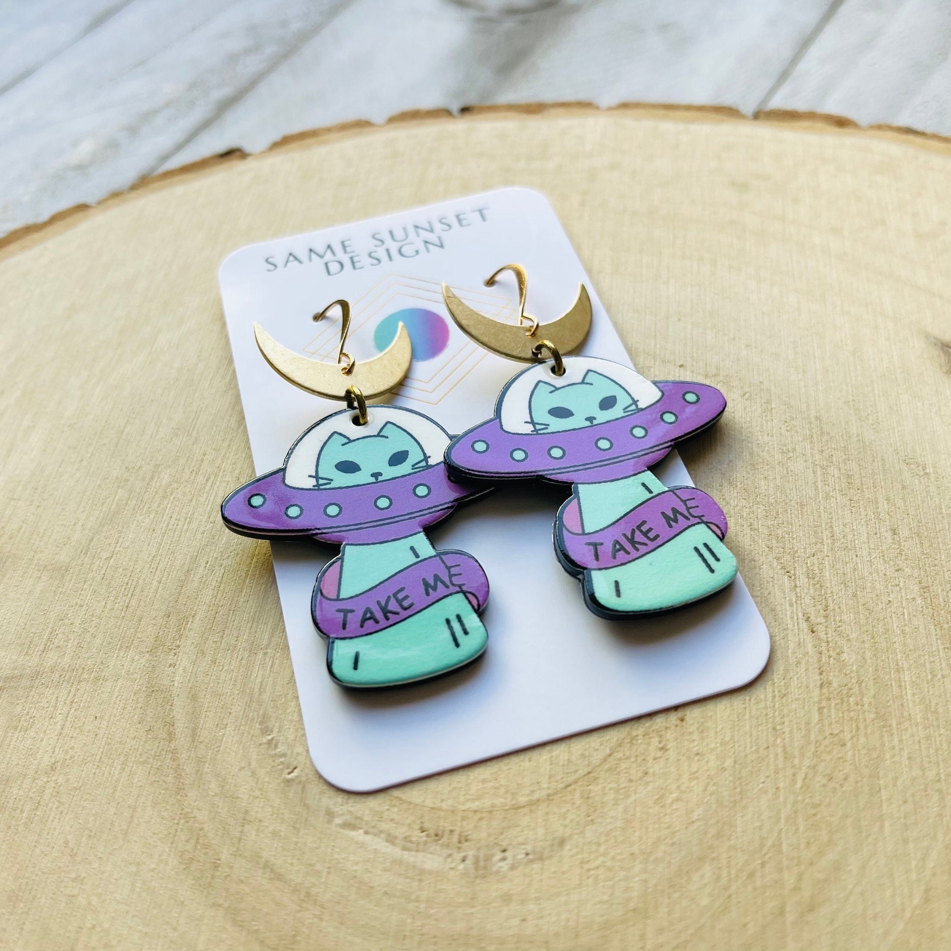 UFO Earrings, Alien Earrings, Cat Earrings, Crescent Moon Earrings, Witchy Earrings, Pastel Goth, Unique Gifts for Teenage Girls, Fun Gifts