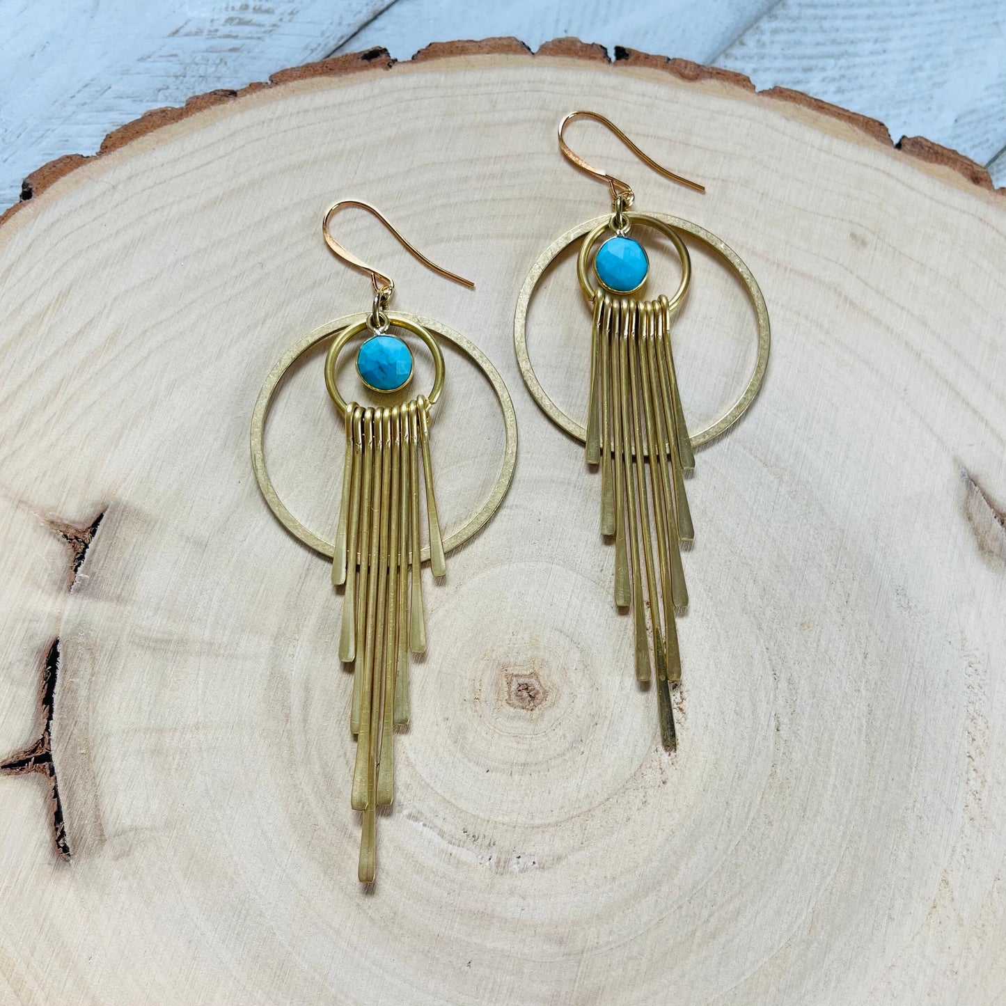 Turquoise Hoop Earrings, Fringe Earrings, Western Earrings Gold, Statement Earrings Boho, Unique Gifts for Teenage Girls, Witchy Gifts