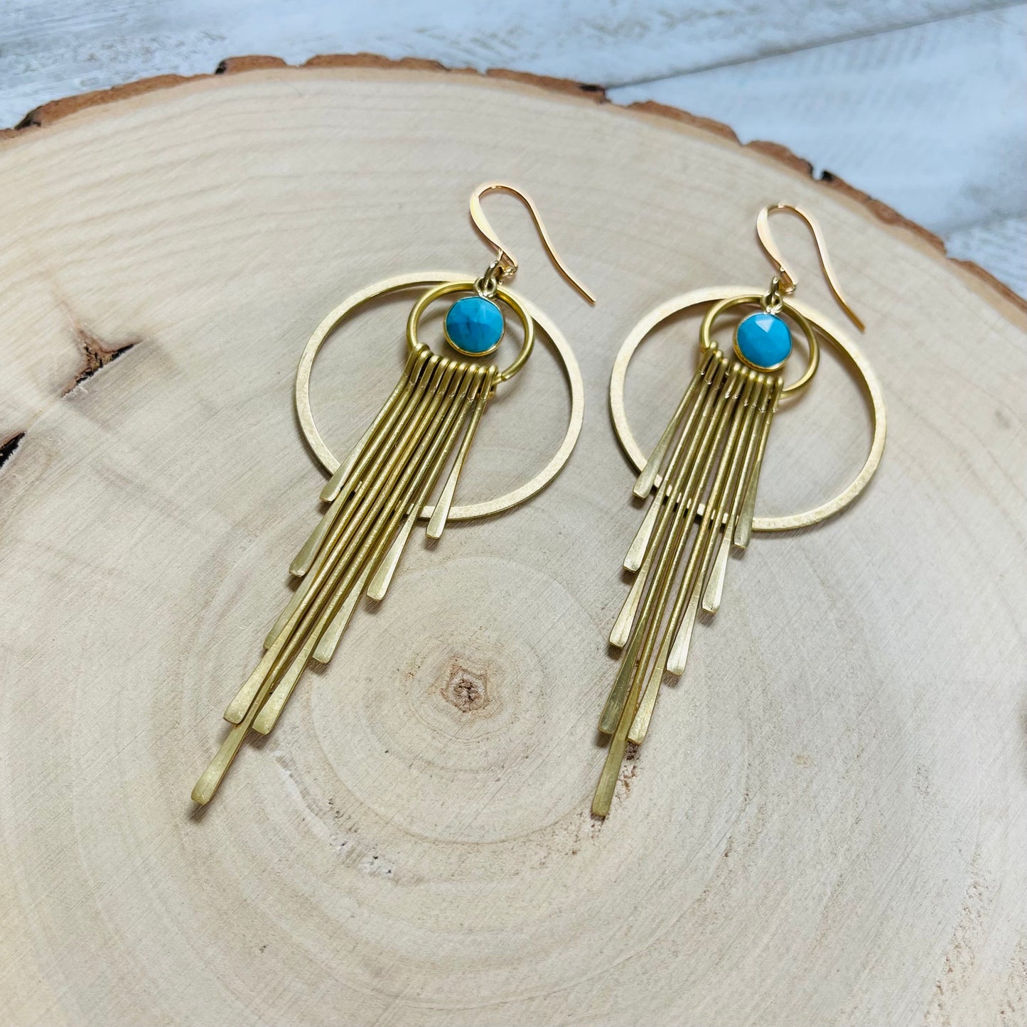 Turquoise Hoop Earrings, Fringe Earrings, Western Earrings Gold, Statement Earrings Boho, Unique Gifts for Teenage Girls, Witchy Gifts
