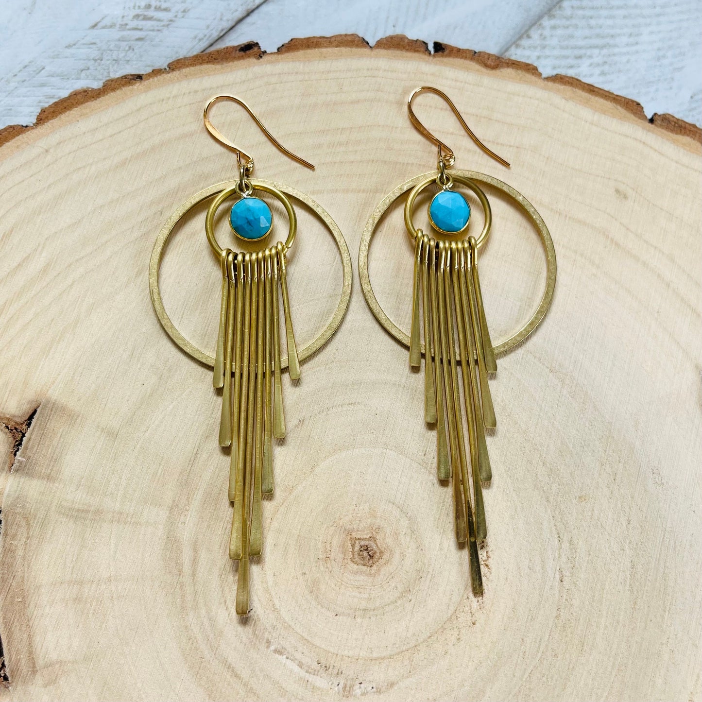 Turquoise Hoop Earrings, Fringe Earrings, Western Earrings Gold, Statement Earrings Boho, Unique Gifts for Teenage Girls, Witchy Gifts