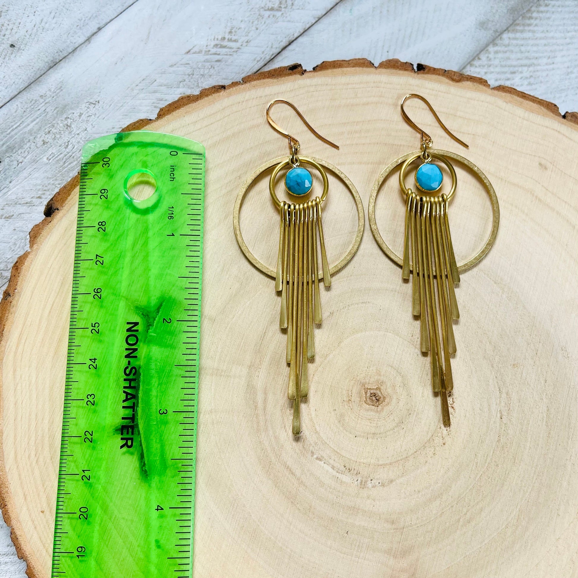 Turquoise Hoop Earrings, Fringe Earrings, Western Earrings Gold, Statement Earrings Boho, Unique Gifts for Teenage Girls, Witchy Gifts