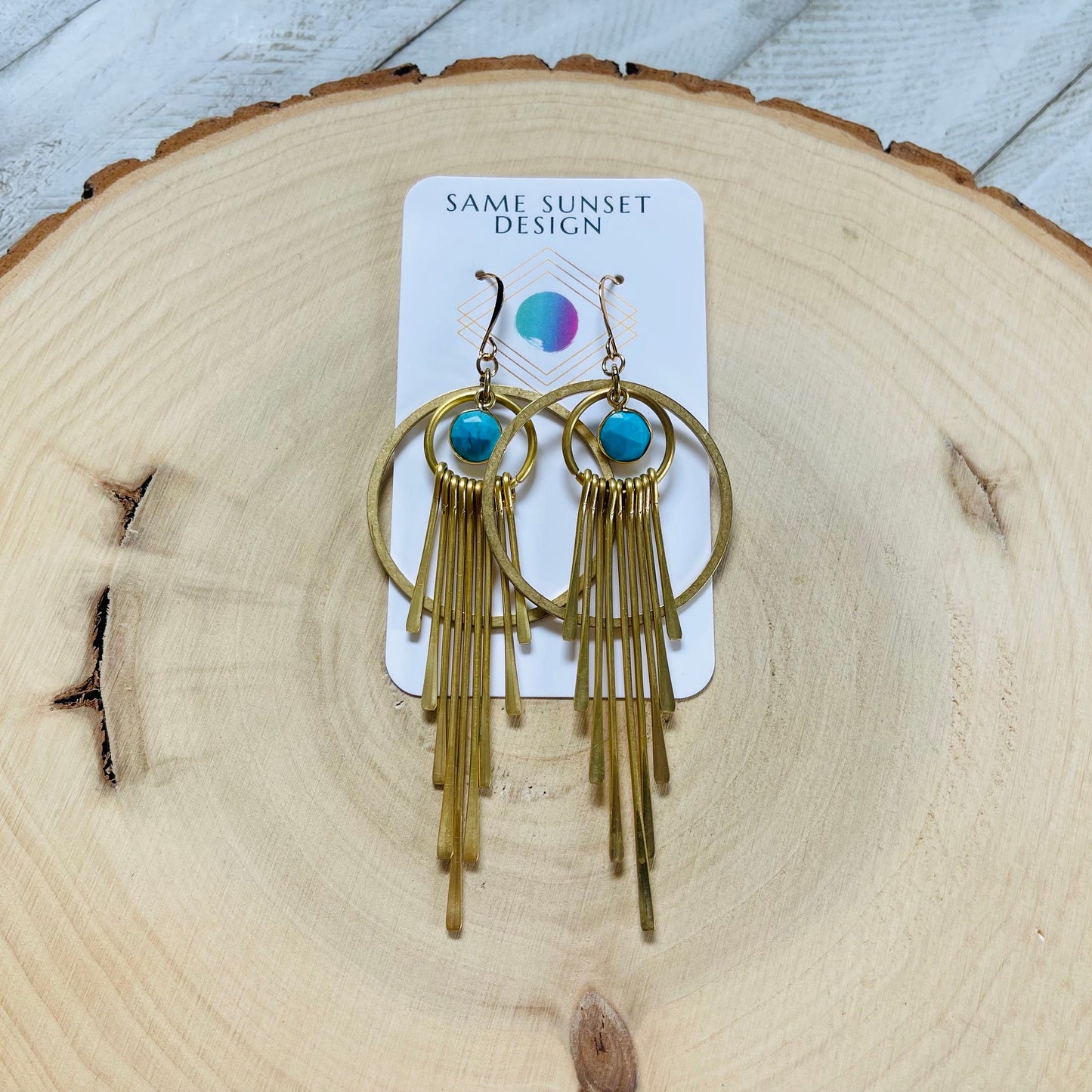 Turquoise Hoop Earrings, Fringe Earrings, Western Earrings Gold, Statement Earrings Boho, Unique Gifts for Teenage Girls, Witchy Gifts
