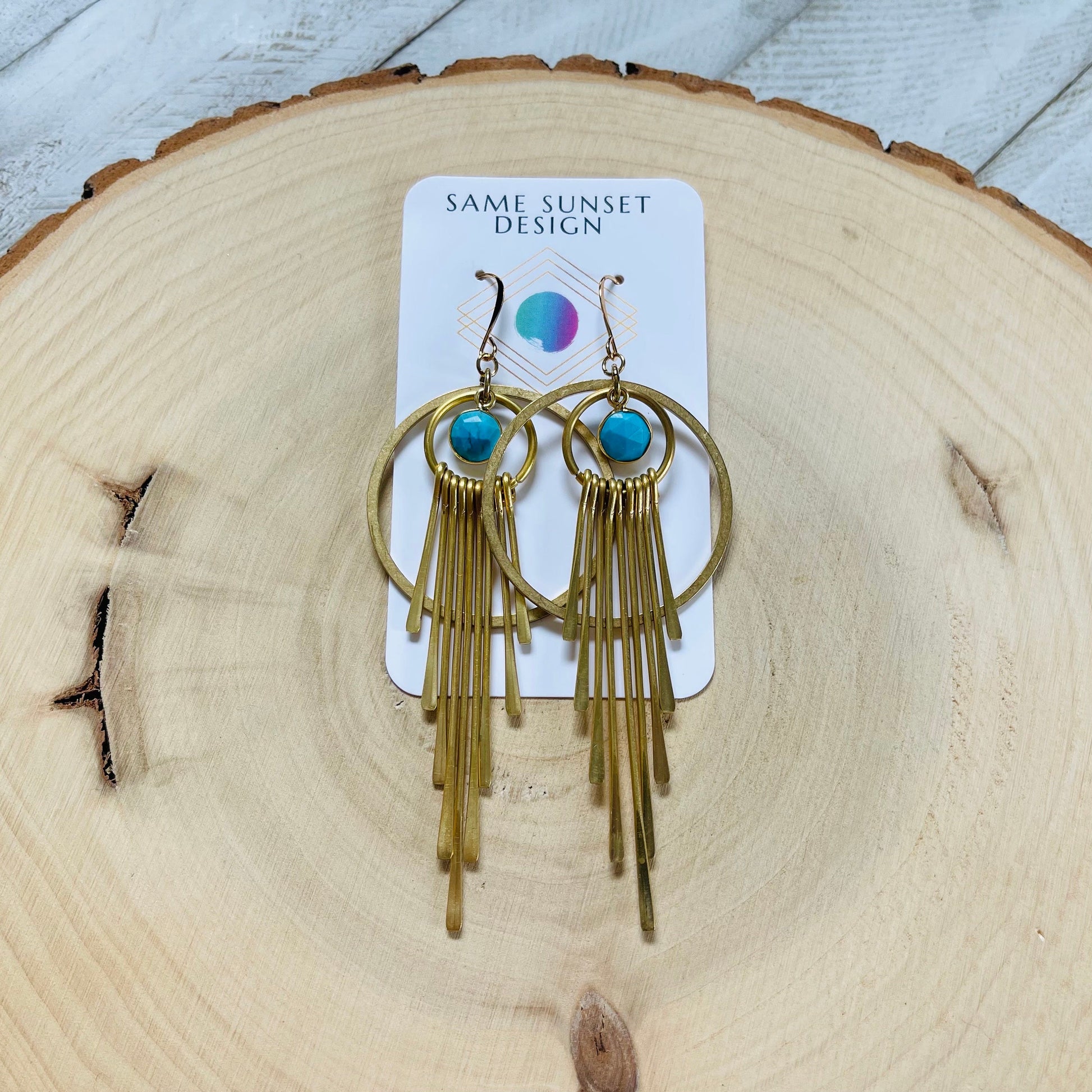 Turquoise Hoop Earrings, Fringe Earrings, Western Earrings Gold, Statement Earrings Boho, Unique Gifts for Teenage Girls, Witchy Gifts
