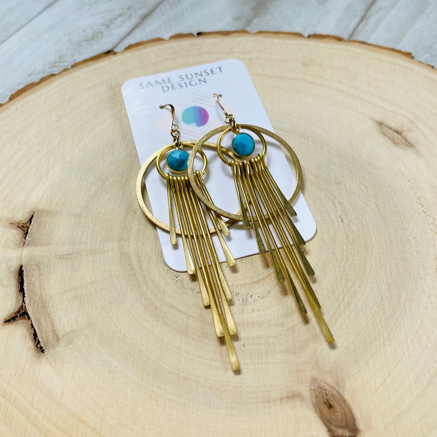 Turquoise Hoop Earrings, Fringe Earrings, Western Earrings Gold, Statement Earrings Boho, Unique Gifts for Teenage Girls, Witchy Gifts